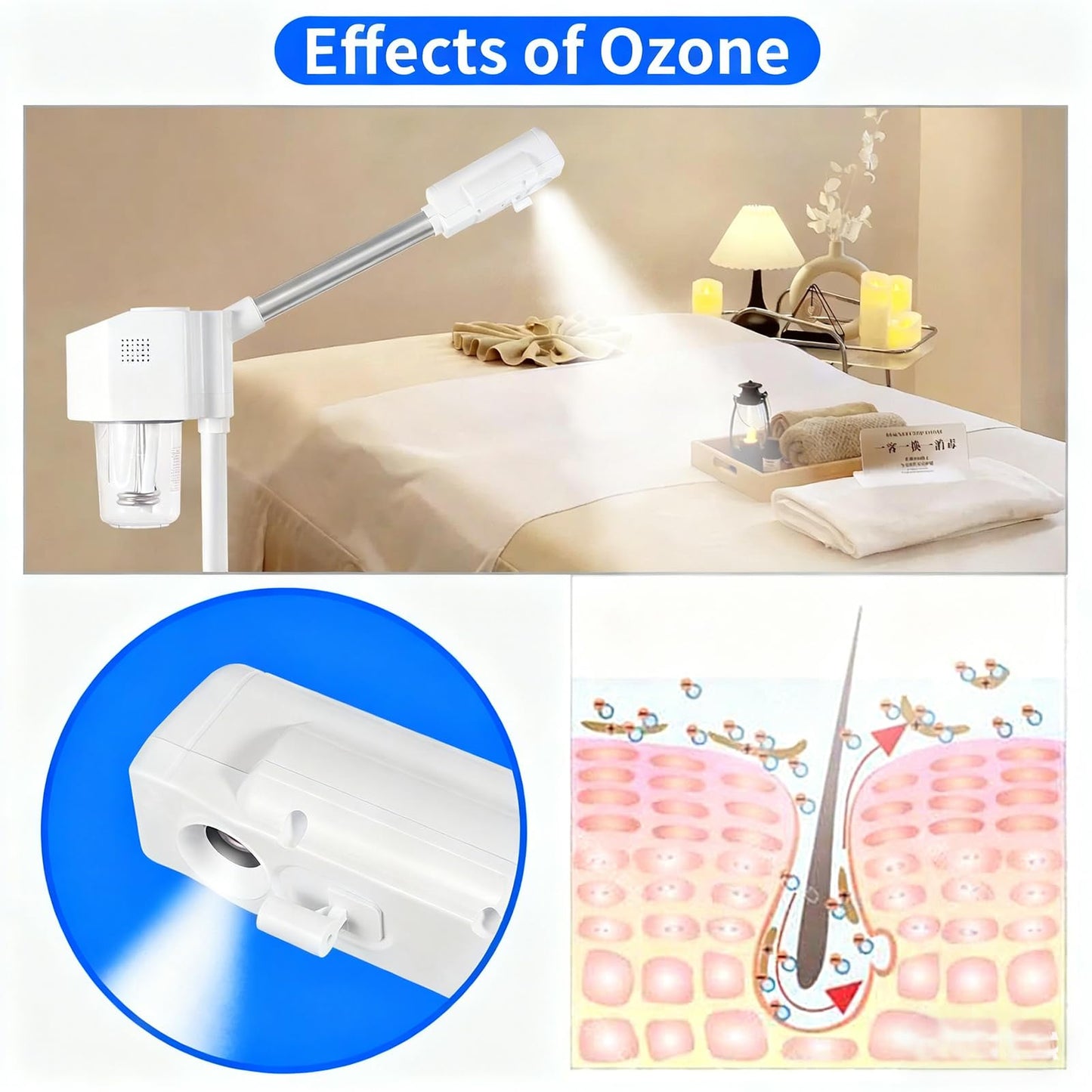 TransArcade Vaporizador facial profesional, con ozono y pulverizador de vapor caliente, vaporizador facial de pie para esteticistas, limpieza profunda e hidratación, para spa y hogar.