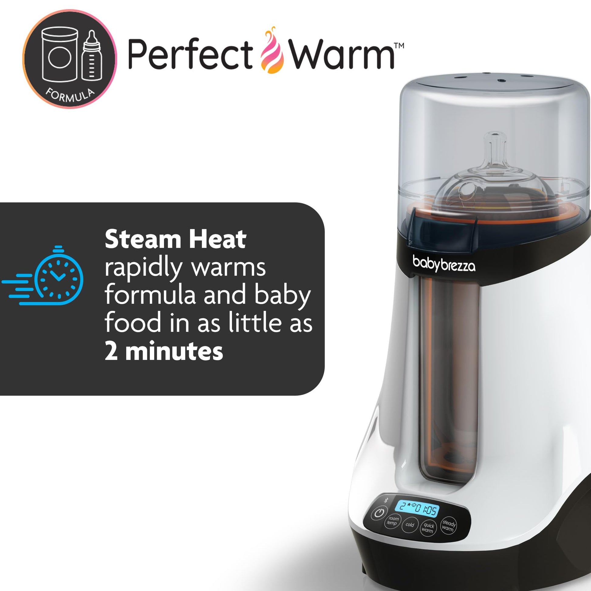 Baby Brezza - Calentador Inteligente de biberones, Calentador de Leche Materna + descongelador, Marca única con Diferentes temperaturas para Leche Materna + fórmula, Ajuste Universal para Todas Las
