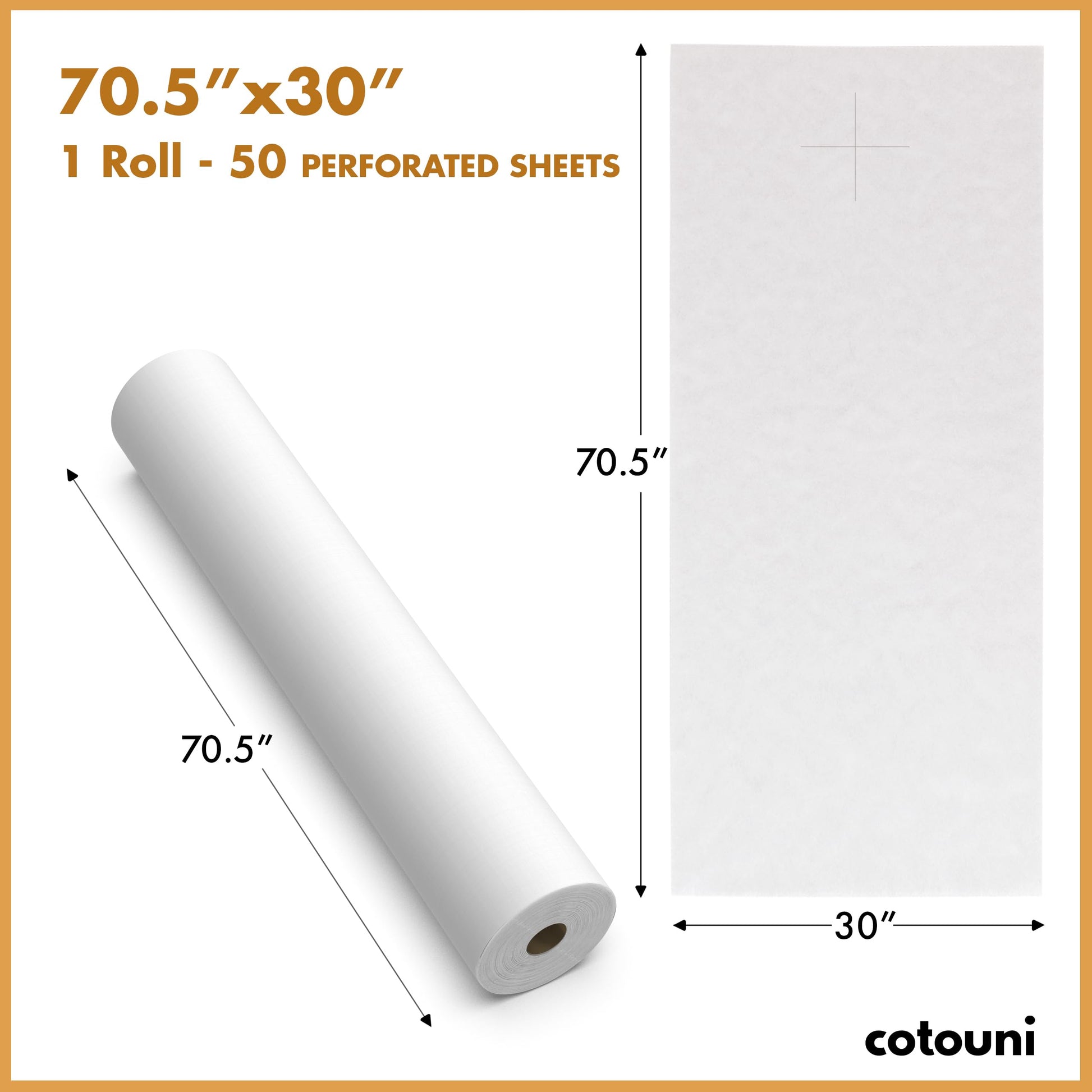 Cotouni - Sábanas desechables de masaje de 70 x 30 pulgadas, 2 rollos, 50 hojas perforadas con orificio para la cara, funda de mesa de revisión de papel no tela, 30 g/m², cama facial/pestañas/spa,