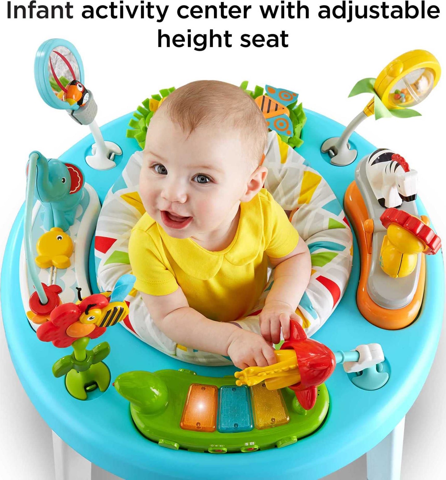 Fisher-Price - Centro de actividades 3 en 1 para sentarse a estar de pie con luces musicales y rampa en espiral, selva jazz