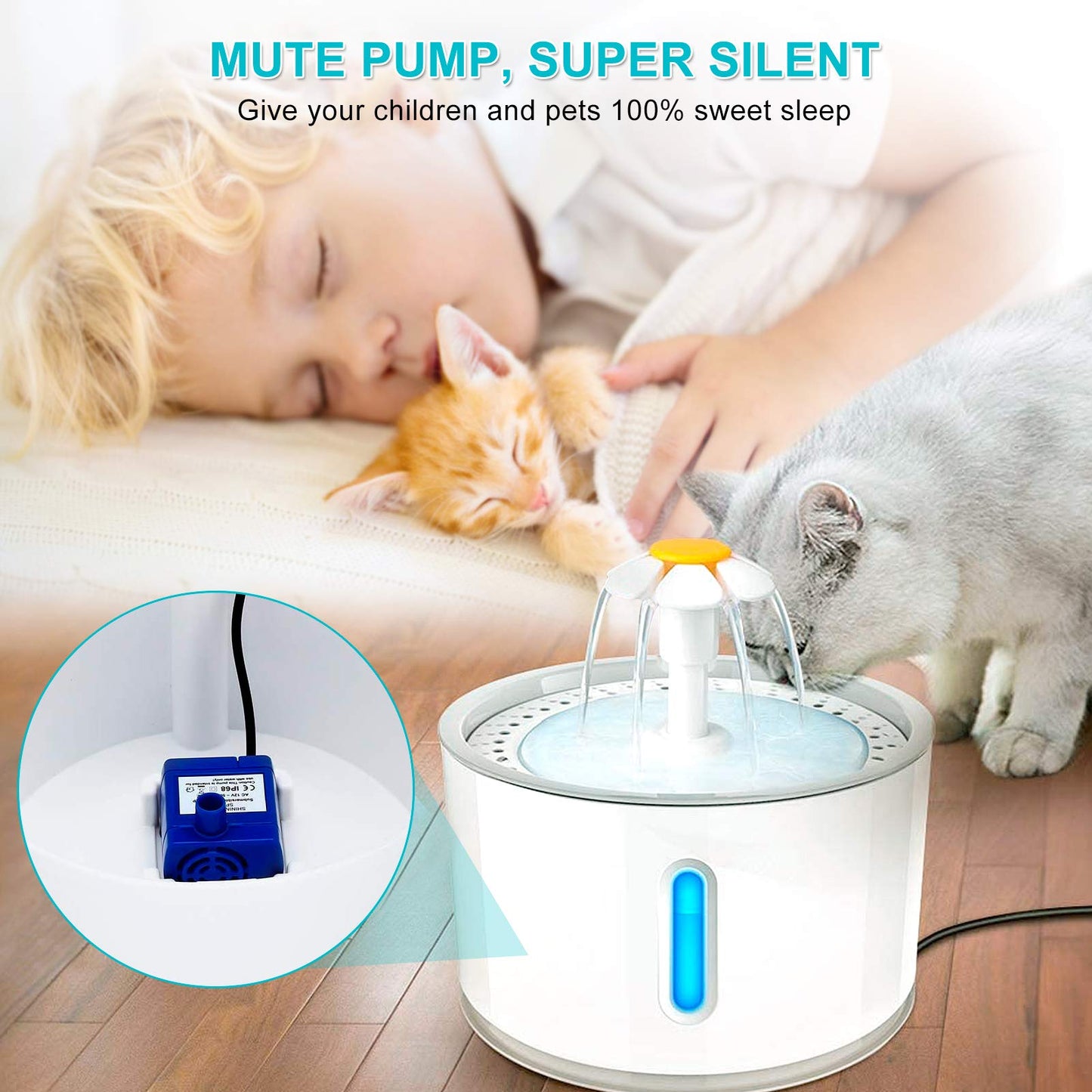 Bomba de Fuente para Mascotas YHG con Luces LED Ultra Silenciosa y de Bajo Consumo para Gatos y Perros