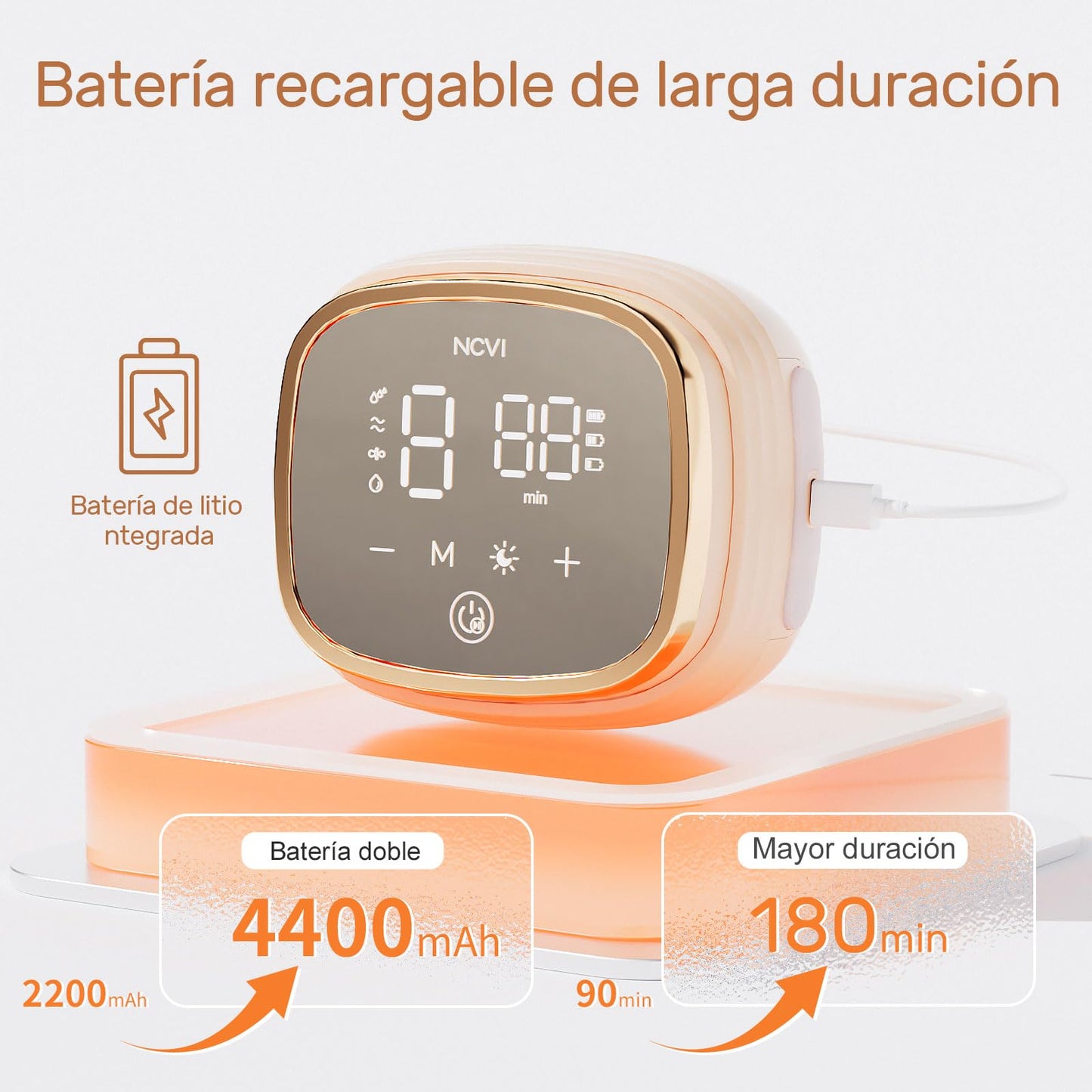 Extractor de leche eléctrico doble NCVI 8102, batería mejorada de 4400mAh con luz nocturna, extractor de leche portátil para la lactancia, 4 modos y 9 niveles, pantalla LED, con 8 bridas, bolsas para leche materna, almohadillas de lactancia