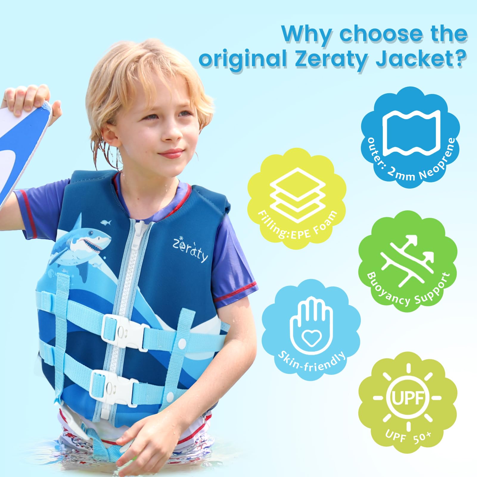Chaleco de Natación Zeraty Neopreno Azul con Correas de Seguridad Ajustables para Niños y Niñas