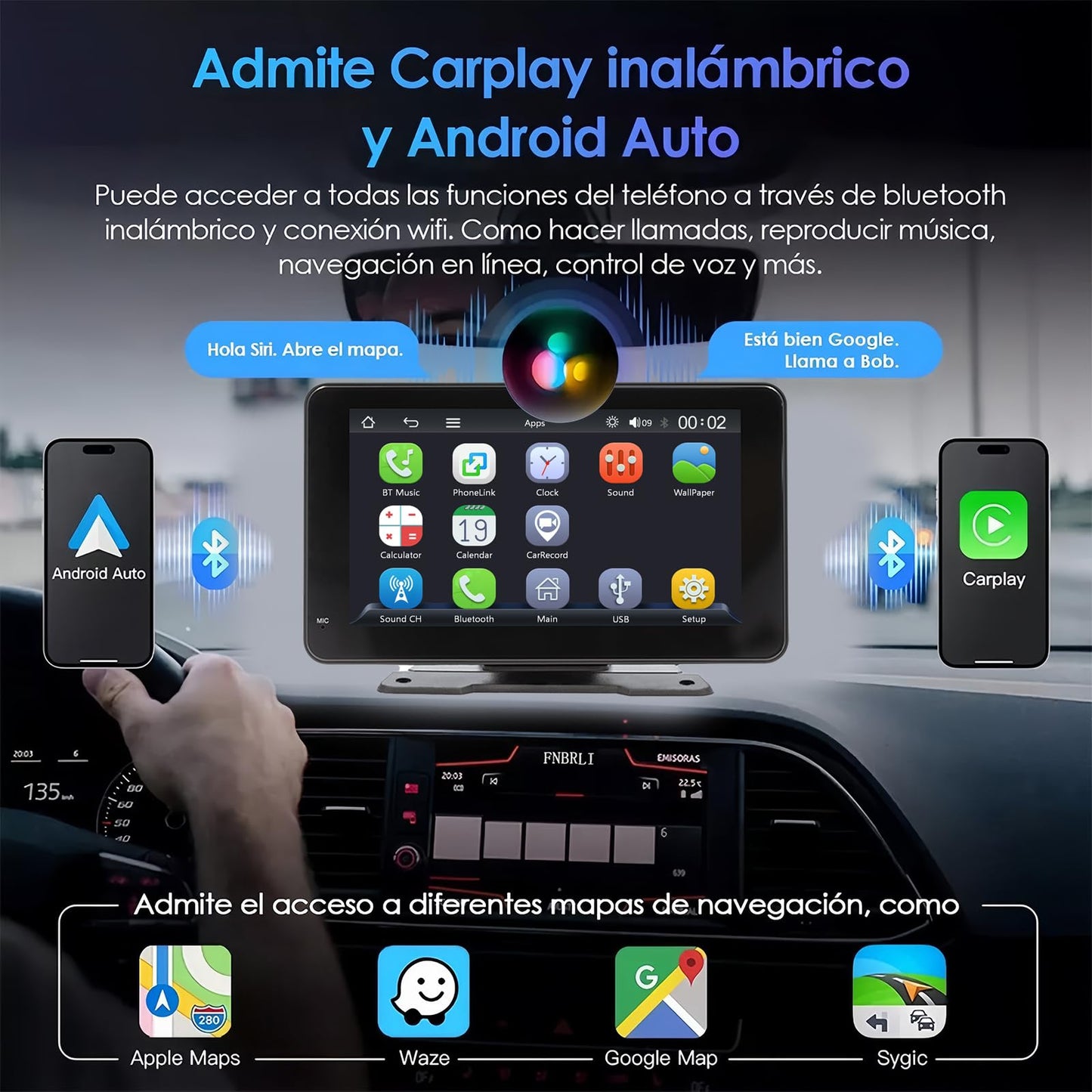 FINYQBET Autoestéreo para Carro con Pantalla Táctil de 7 Pulgadas, Compatible con Apple CarPlay y Android Auto, Bluetooth 5.0, Radio Am/FM, Soporte para Cámara de Respaldo y Grabación de Video