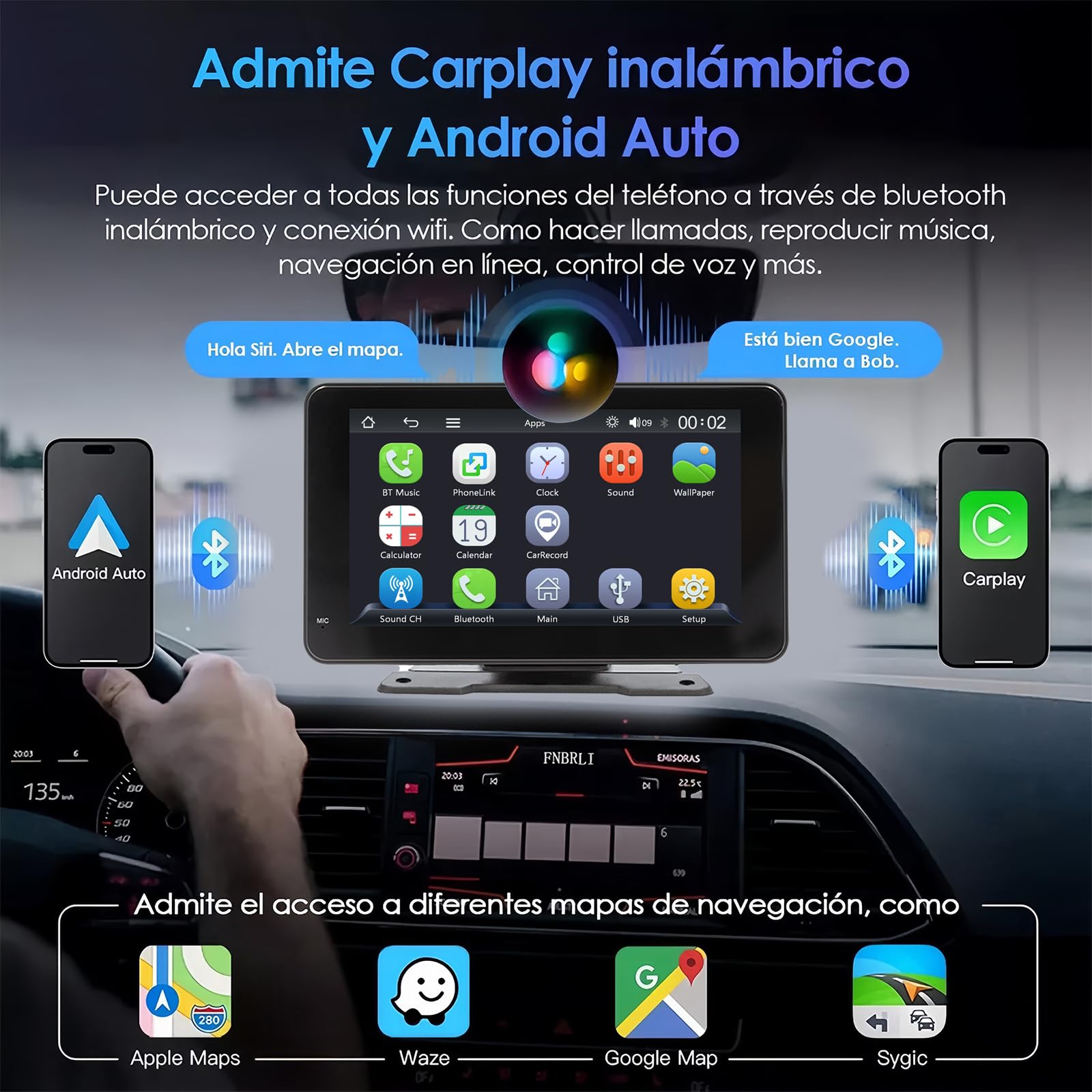 FINYQBET Autoestéreo para Carro con Pantalla Táctil de 7 Pulgadas, Compatible con Apple CarPlay y Android Auto, Bluetooth 5.0, Radio Am/FM, Soporte para Cámara de Respaldo y Grabación de Video