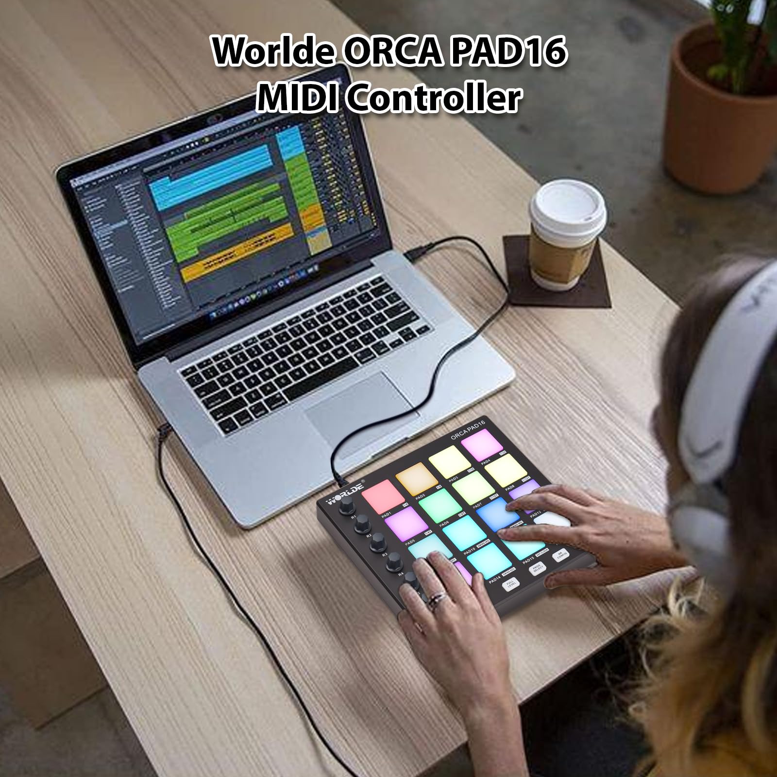 MIDI Controller Strike Pad Midi Drum Pad Drum Machine Beat Maker Máquina de teclado USB Midi 6 perillas asignables Nota Repetir Botones de nivel completo y software de producción Mini driver MIDI