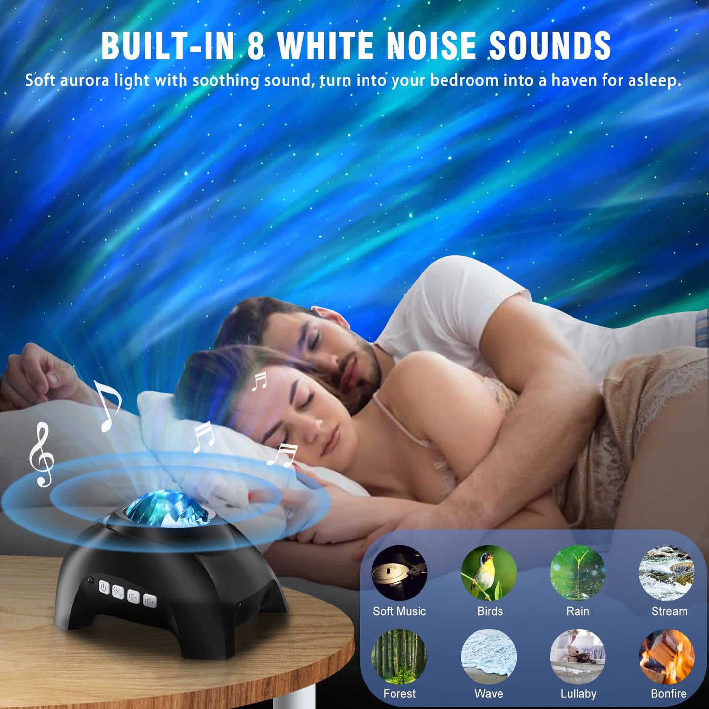 Northern Lights Aurora Projector for Bedroom with Music Bluetooth Speaker and White Noise, Vinwark Galaxy Projector, Starry Night Light Projectors for Kids Adults Gaming Room, Home Theater, Ceiling