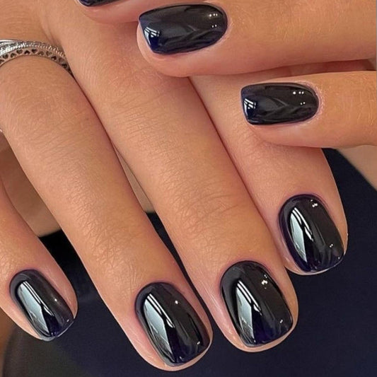 GLAMERMAID Extra Short Press On Uñas - Pure Negro Uñas Falsas Corto Squoval, Natural Redondo Pegamento Cuadrado En Uñas Gel Brillante, Kits de Uñas Postizas Oscuras Acrílicas para Mujeres, Uñas Postiz