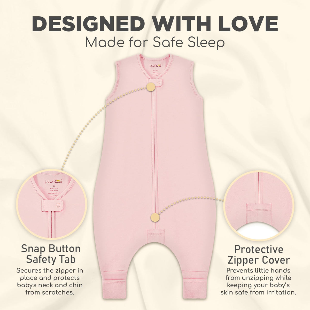 Saco de Dormir para Niños Mama Cheetah con Pies, Saco de Dormir de Algodón Orgánico de 0.5 TOG con Patas, Manta Portátil para Bebés Primeros Caminantes con Cremallera de 2 Vías, Saco de Dormir para
