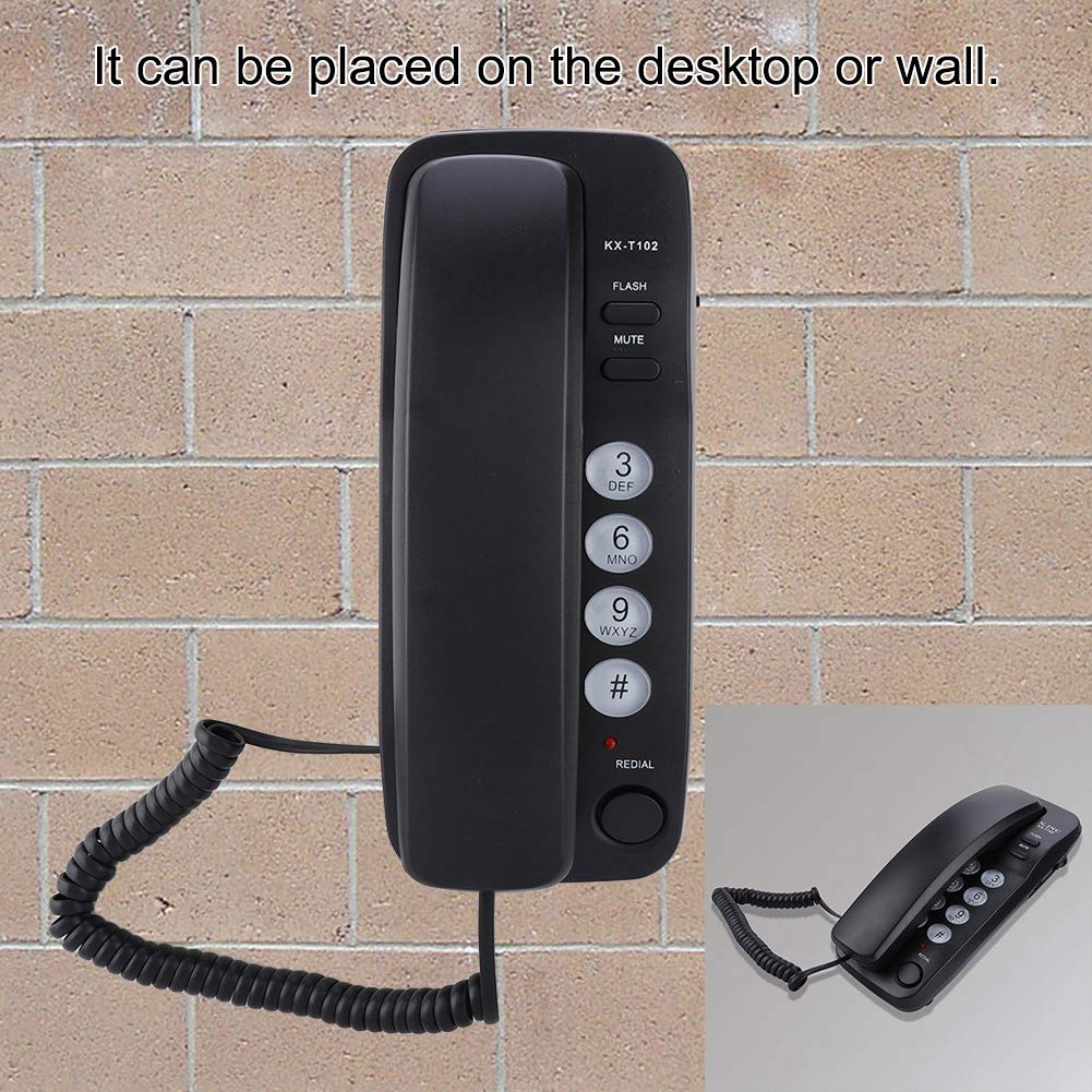 Oumij Teléfono Fijo con Cable Montaje en Pared Extensión de Teléfono de Línea Fija Sin Identificador de Llamadas Teléfono del Hogar Escritorio o Pared para la Familia del Hotel(Negro)