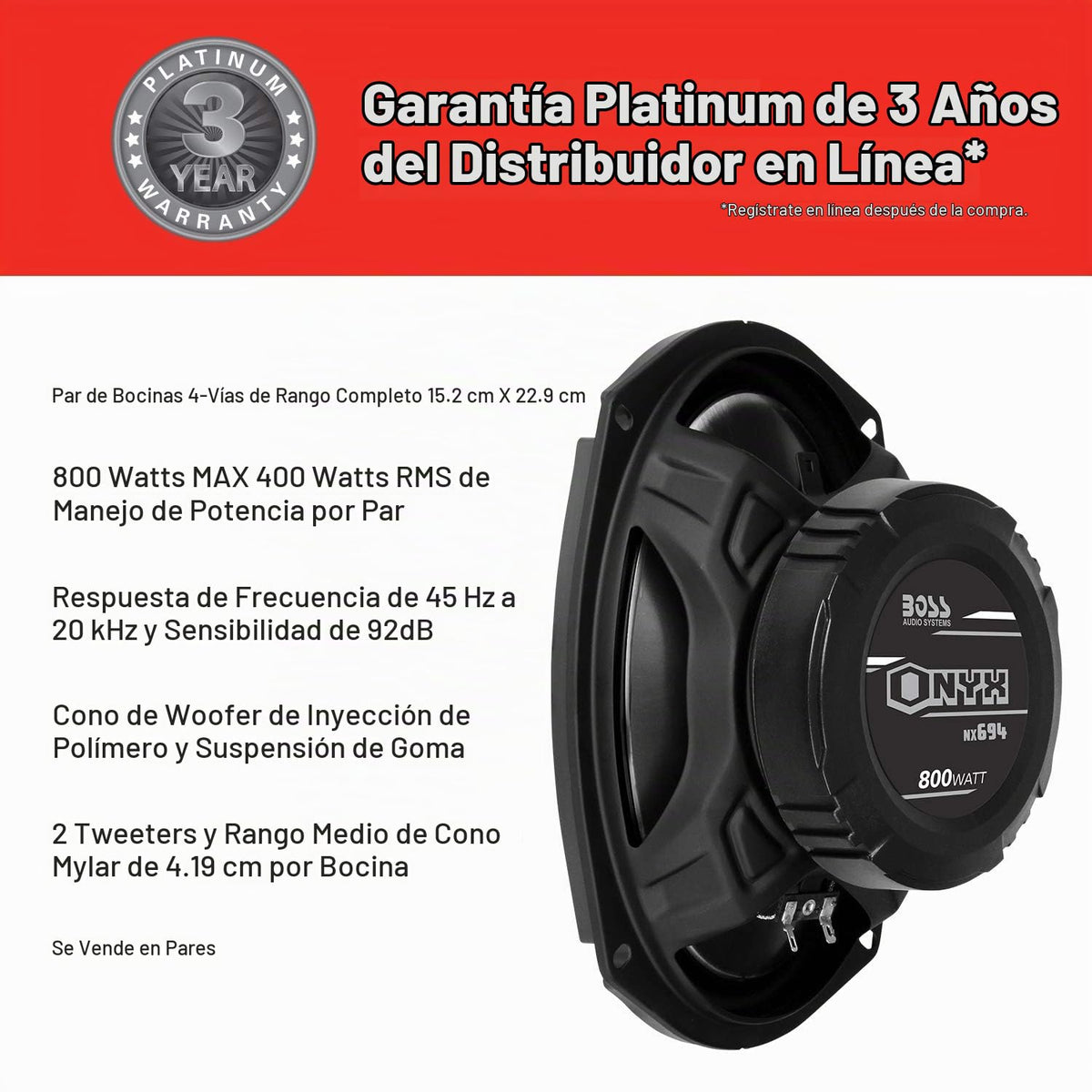 Altavoces Coaxiales Boss Audio Onyx 800-watt Negro 4 Vías para Auto