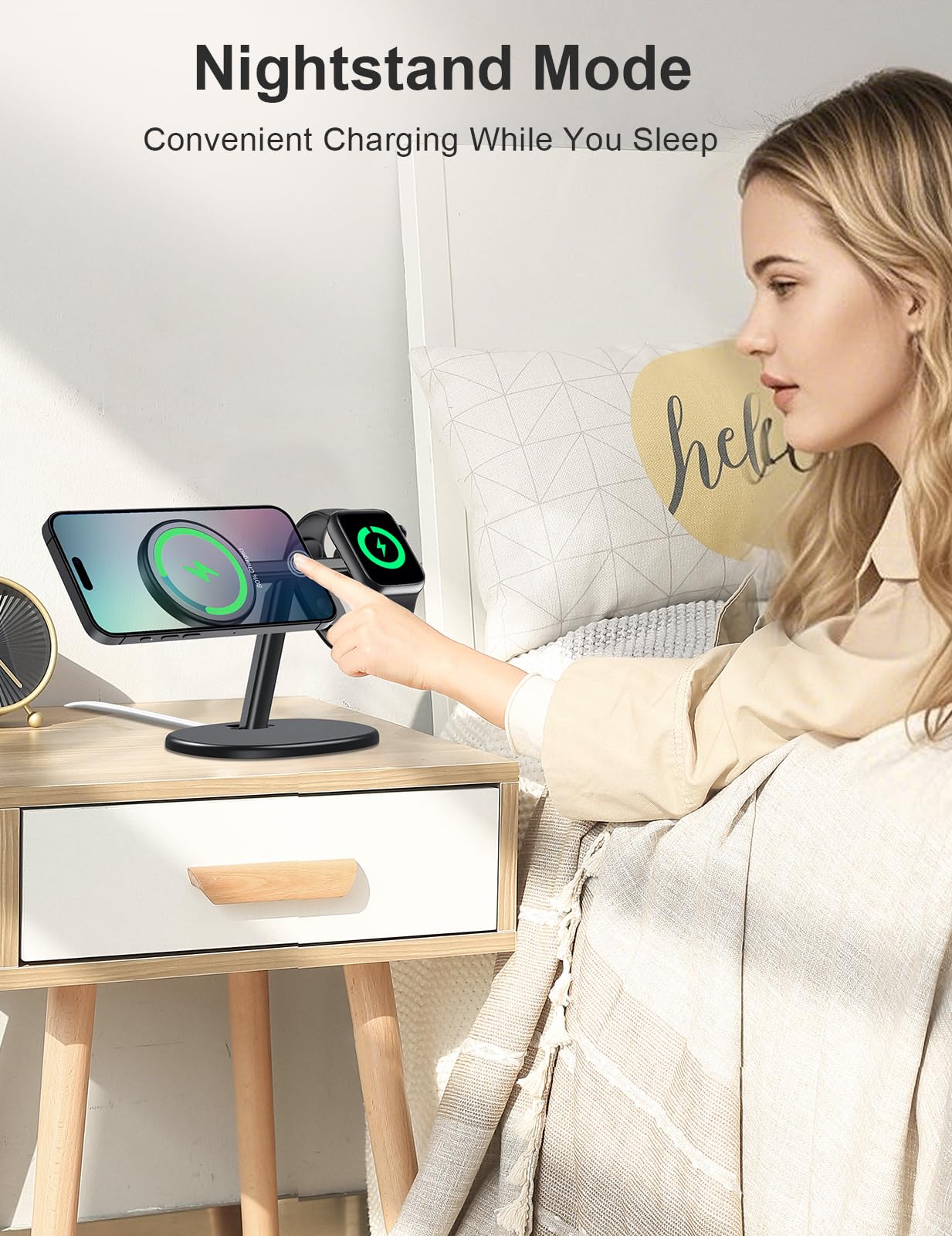 Soporte de Carga EWA MagSafe Negro con Ángulo de Visión Ergonómico para iPhone y Apple Watch