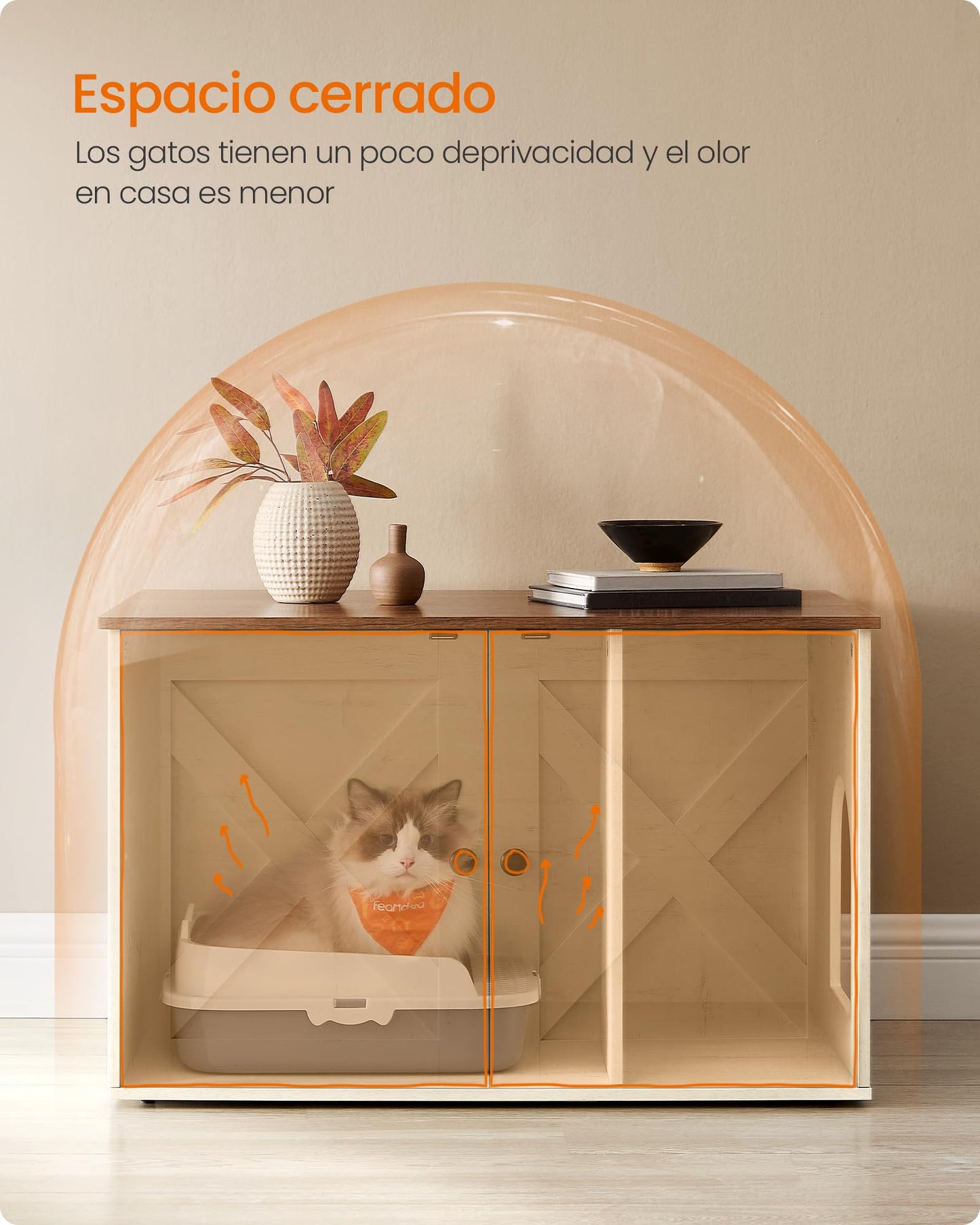 Feandrea Arenero para Gatos, Caja de Arena Oculta, con Separador Extraíble, 80 x 53 x 50 cm, Marrón Miel y Blanco Rústico MPCL002P01