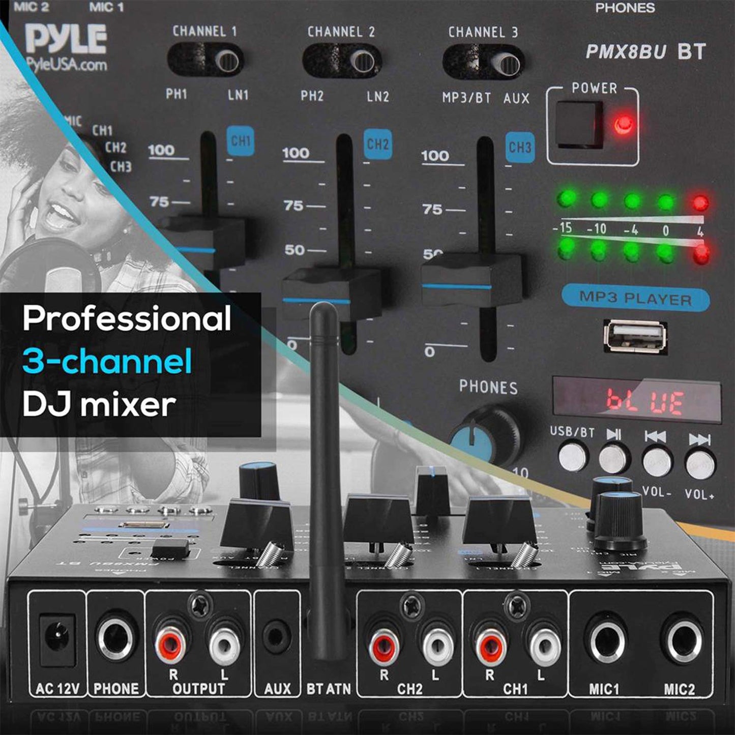 Mezclador de Sonido Pyle Blanco Inalámbrico para DJ con Bluetooth y USB