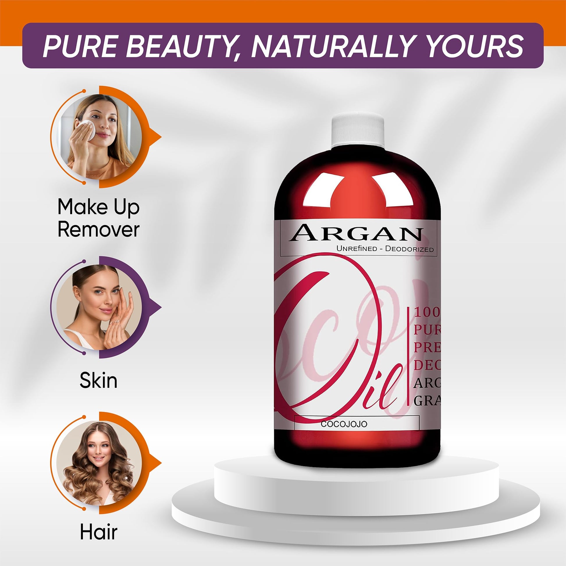 cocojojo 100% Pure Argan Oil Deodorized Refined Cold Pressed, 32 Fluid Ounce