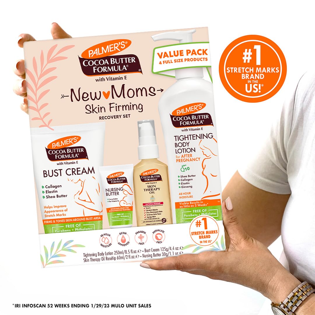 Skin Recovery Set for New Moms from Palmer's Cocoa Butter Formula | Skincare Essentials for After Pregnancy Care | Free of Parabens & Phthalates | 4 Piece Kit