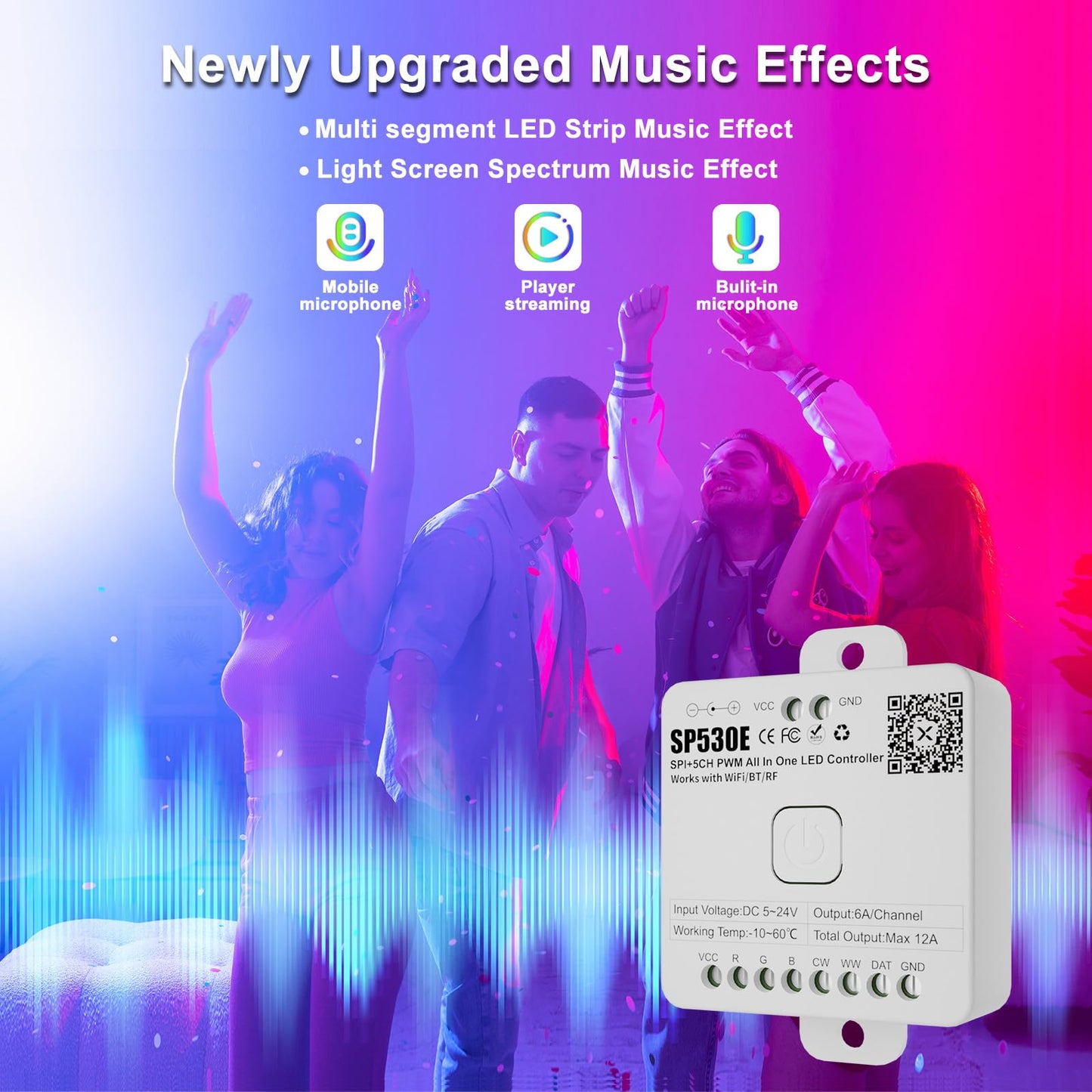 Driver LED PAUTIX SP530E Bluetooth WiFi Alexa Google RGB Compatible con PWM SPI para Tira de Luces LED