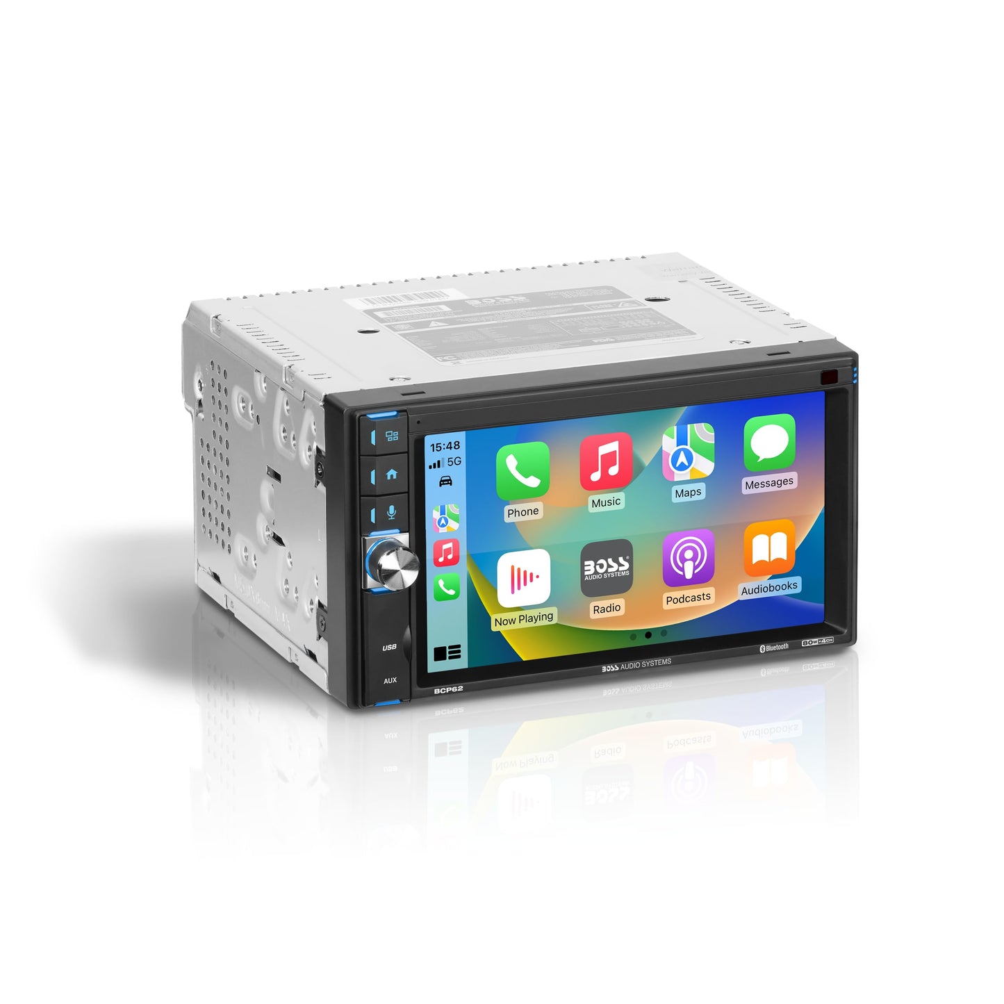 Boss Audio Systems BCP62 - Estéreo de Coche - Apple CarPlay, Doble DIN, visualización táctil capacitiva de 6.2 Pulgadas, Bluetooth, sin Reproductor de CD y DVD, Receptor de Radio Am/FM, USB