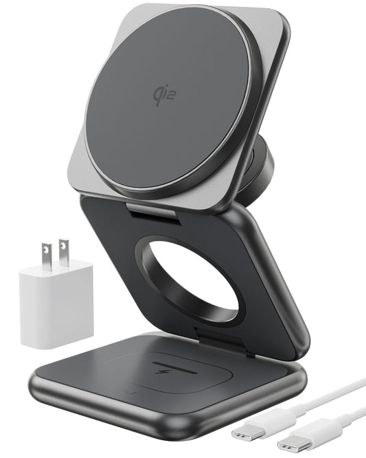 Estación de Carga 3 en 1 KU XIU X40Q Plata con Soporte Magnético Inalámbrico para iPhone y Apple Watch
