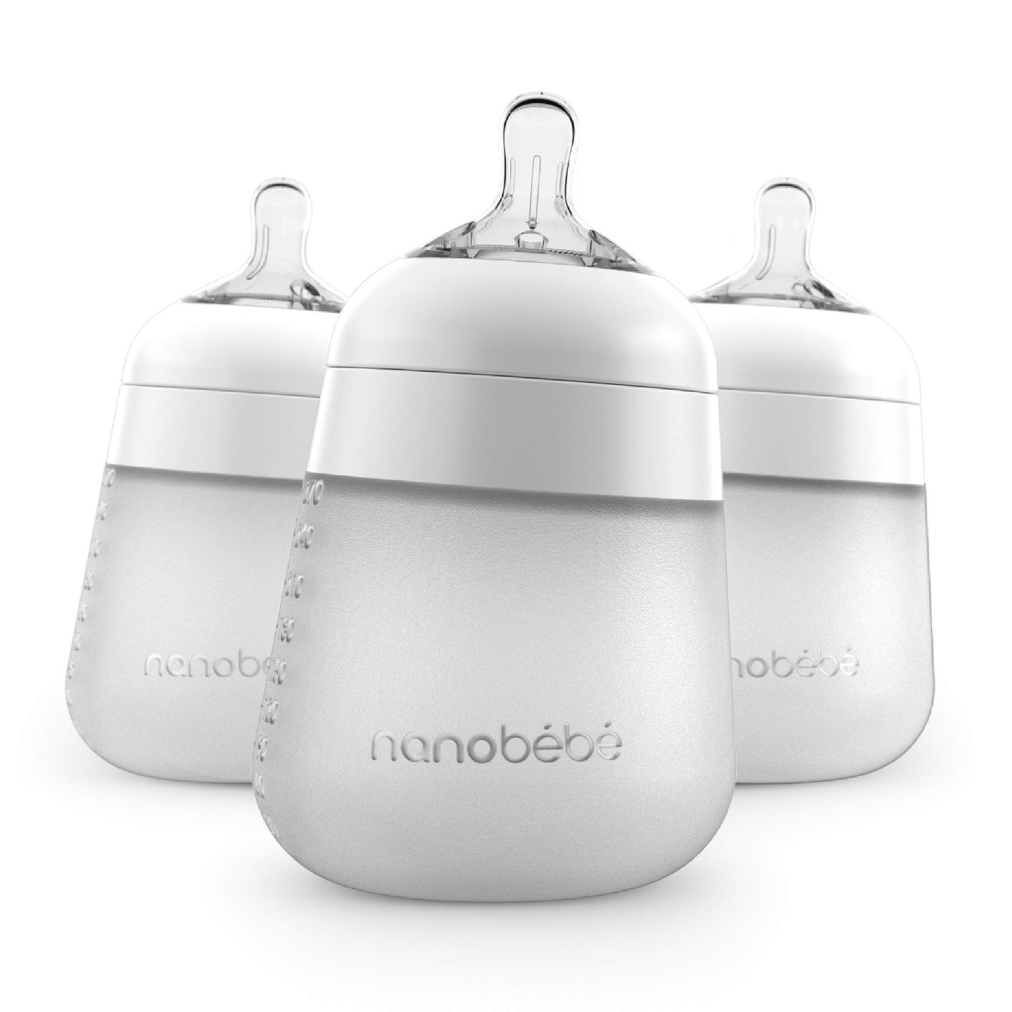 Nanobebé, Biberón de Silicón, 270 ml./ 9Oz., 3 Pack, Color Blanco