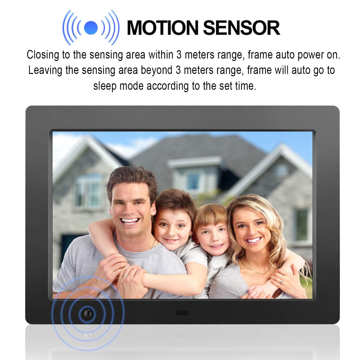 FLYAMAPIRIT - Marco de fotos digital de 10,1 pulgadas con sensor de movimiento y rotación automática, 180° HD IPS, música de fondo, calendario, control remoto