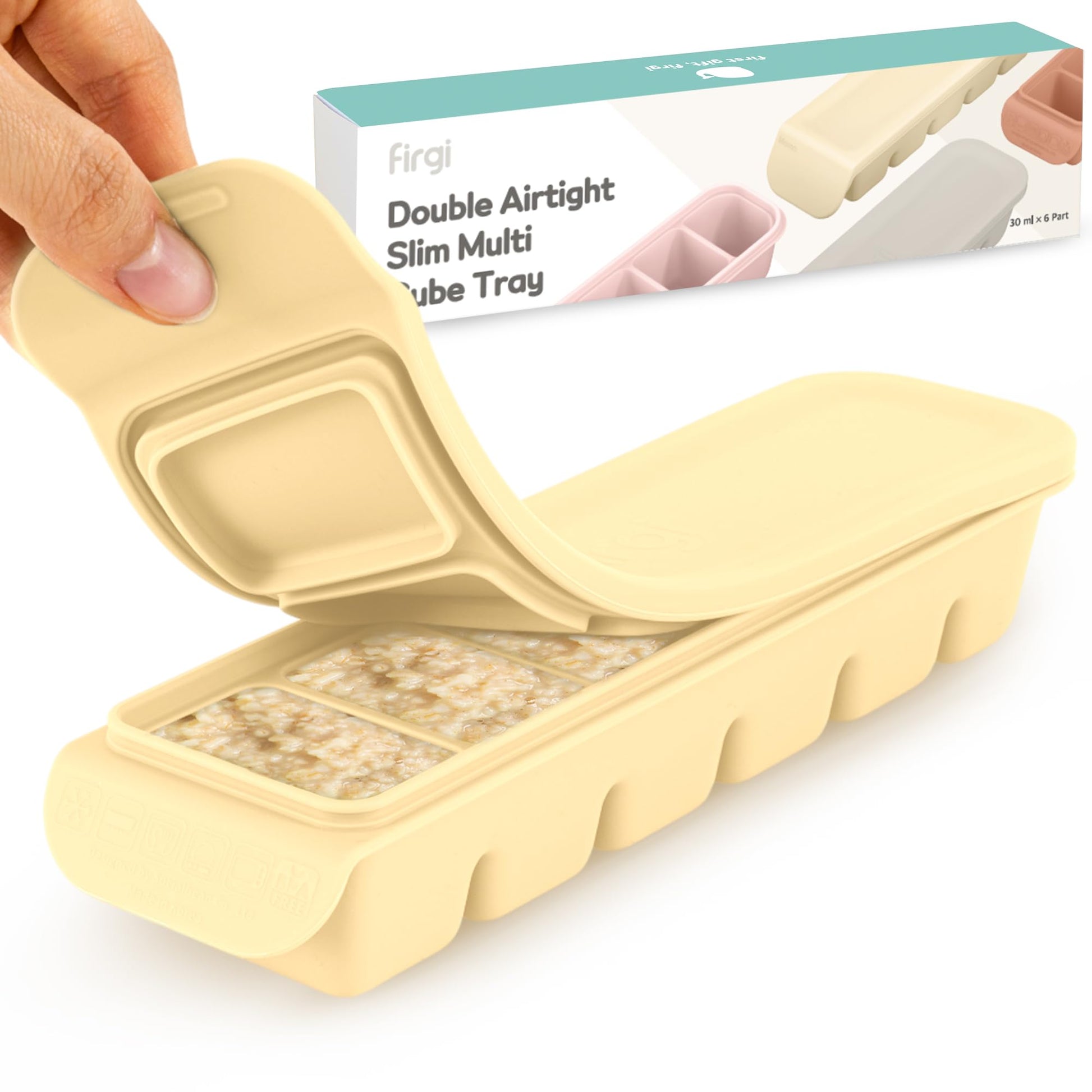 Firgi - Contenedores de silicona c/tapa p/congelador, 30 ml, 6 secciones - Moldes a prueba de fugas, no filtran olores, sin BPA; p/hielo, alimentos caseros, leche materna, purés, verduras; beige