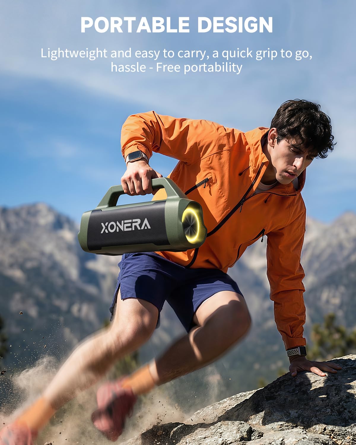 Xonera - Altavoces Bluetooth inalámbricos, altavoz de 80 W pico alto para exteriores con graves, tiempo de reproducción de 20 horas, IPX6 impermeable, TWS, BT5.3, portátil para camping, senderismo