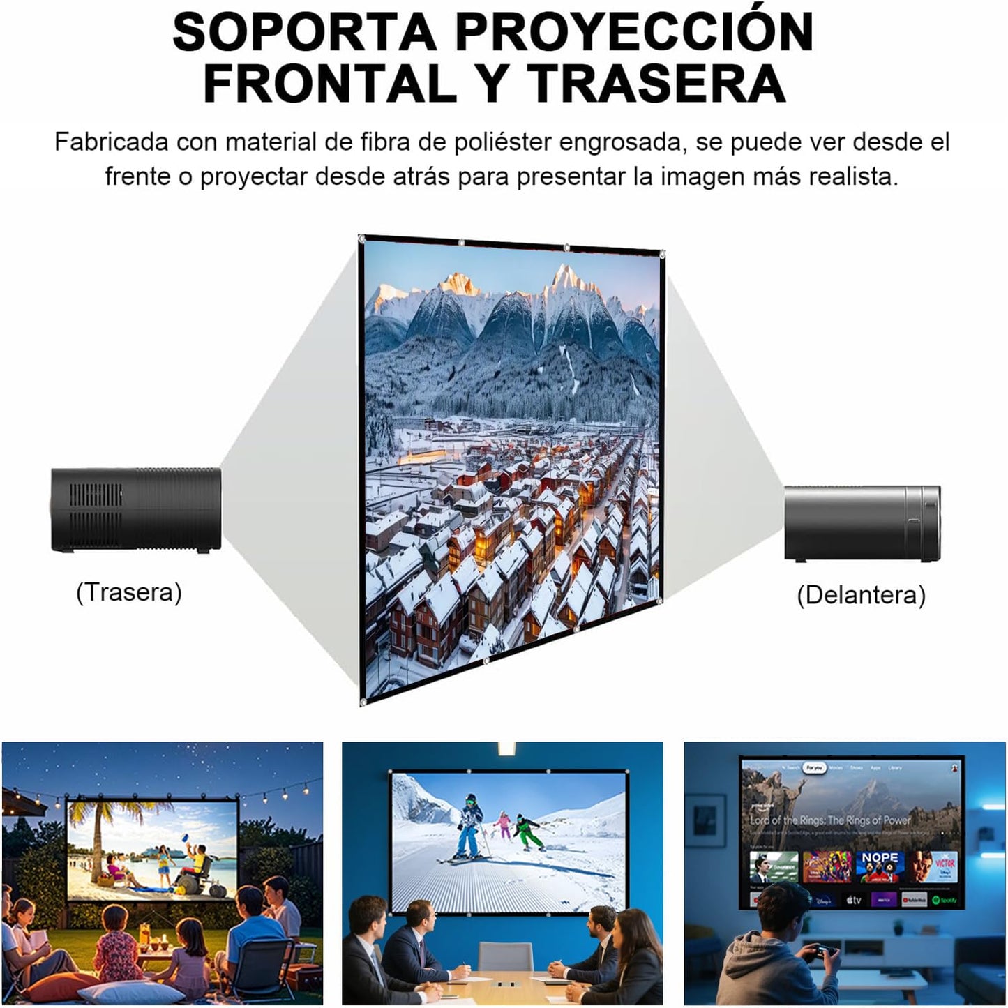 Genérico 100 Pulgadas Visualización de Proyección, Pantalla para Proyector, 16:9, Antiarrugas, HD 4K Lona para Proyector, Plegable, Portátil, para Fiesta, Cine En Casa y Camping
