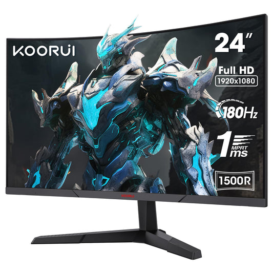 KOORUI Monitor de computadora Curvado de 24 Pulgadas, 180Hz FHD 1080P, visualización de 1 ms, 1500R VA, sincronización adaptativa, FreeSync Premium, HDR10, HDMI2.0X2 y DP1.2, Compatible con VESA