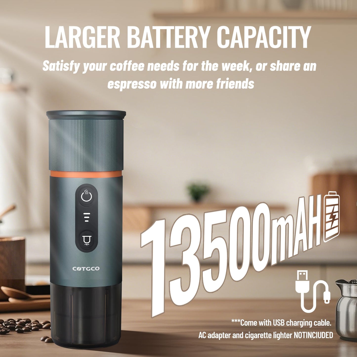 COTGCO - Cafetera portátil para viajes: cafetera portátil, autocalentamiento, haz 8 tazas de café de una sola carga, café en cualquier momento, compatible con cápsulas Nespresso, color azul