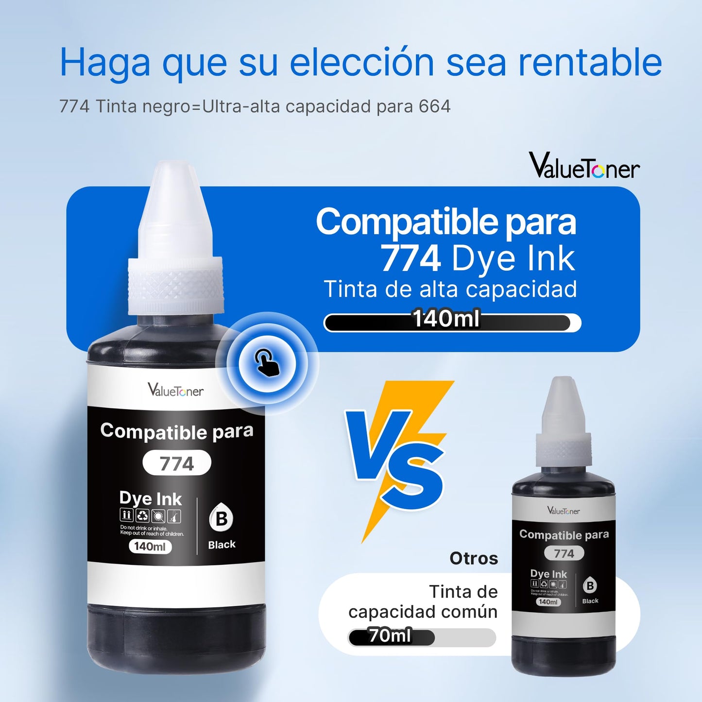 Botella de Tinta Valuetoner Negro Ultra-Alta Capacidad Compatible para Epson Impresoras