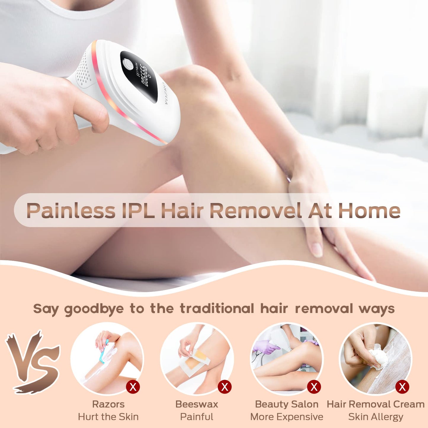 Depilación láser, depilación IPL en casa para mujeres y hombres, removedor de vello permanente sin dolor actualizado a 999.900 destellos dispositivo de depilación para axilas, labios, bikini todo el cuerpo