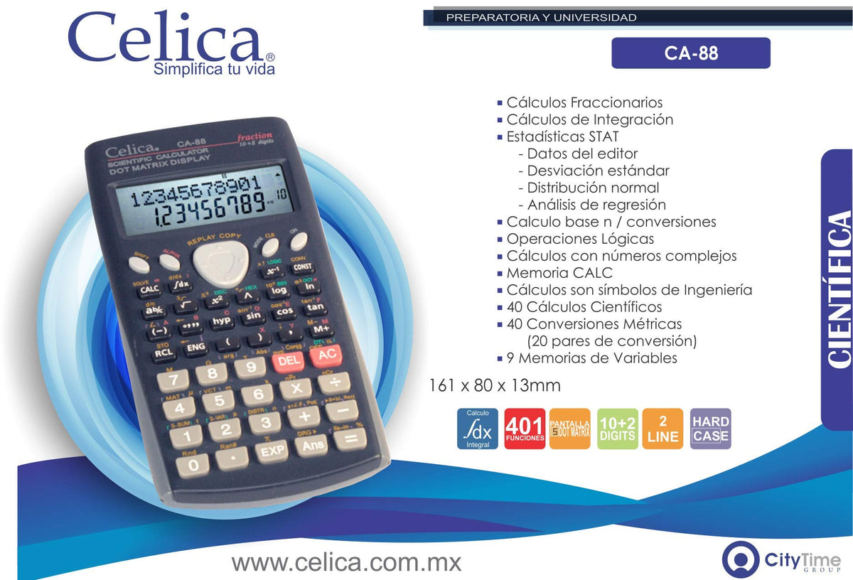 Calculadora Científica Celica CA-88 Blanca con 401 Funciones y Reproducción Múltiple