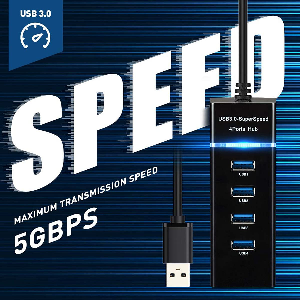 Hub USB 3.0 Sendowtek Negro SuperSpeed 5Gbps 4 Puertos para Multi Splitter Universal Compatible con Macbook, PC, PS4, Xbox, Memoria