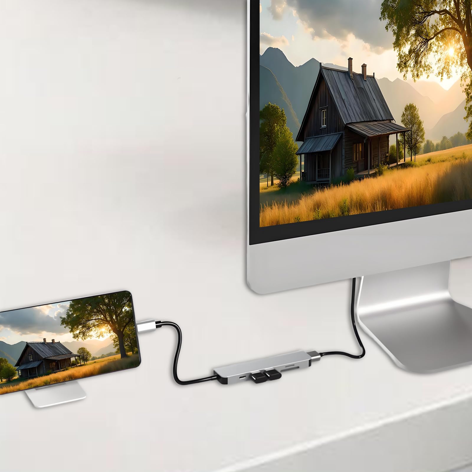 FEISEDY Hub 6 en 1 USB-C con Carga Rápida PD 100W, HDMI 4K, Lector Dual SD/TF y 2 Puertos USB 3.0 - Adaptador Multifunción para MacBook, Windows y Dispositivos Tipo C