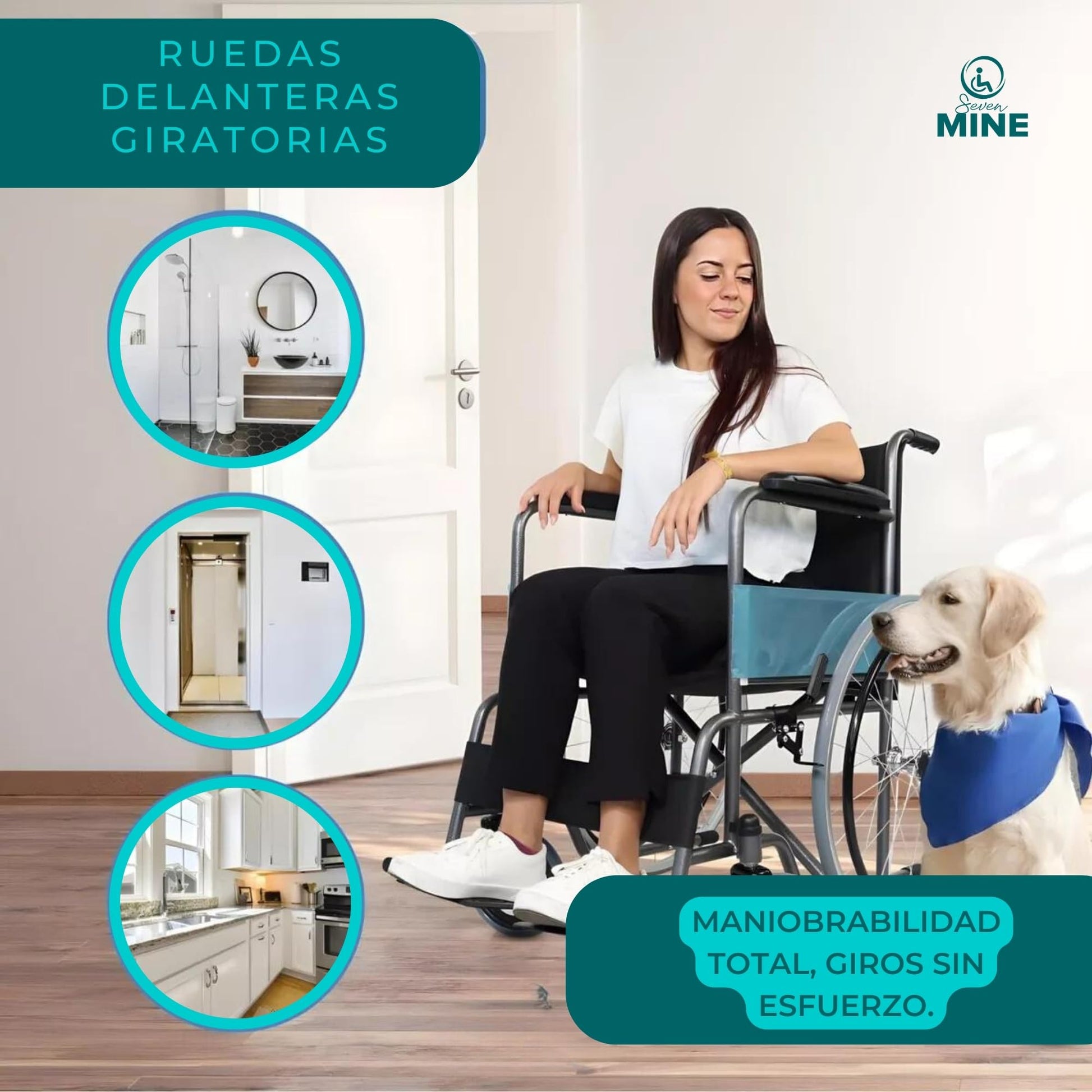 Silla de Ruedas Seven Mine Negra Asiento Ancho Adultos Mayores Confort Máximo