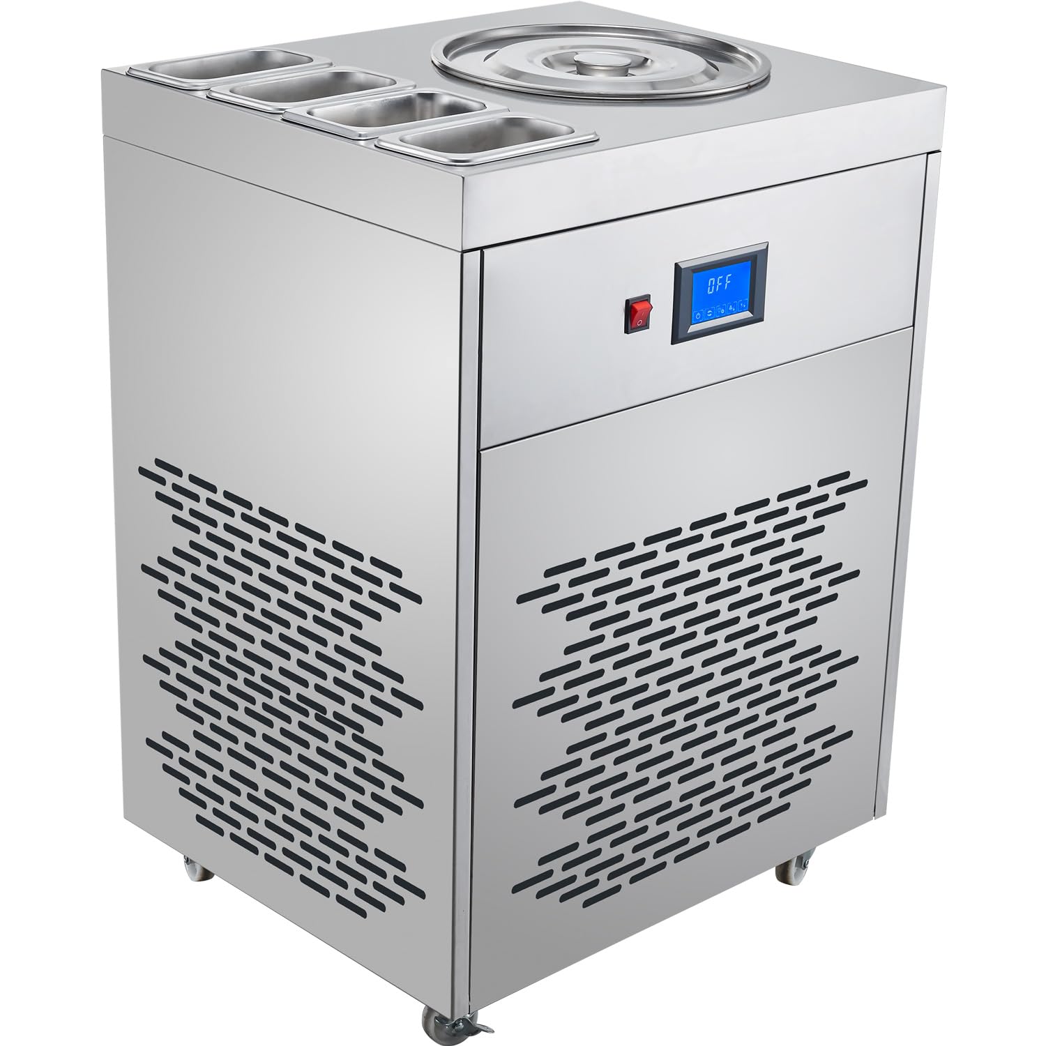 GUTSTARK Maquina de Helado Nieve Comercial 900W Textura Dura Cremosa Tipo Yogurt Deposito para 20L Temperatura de Congelación de -30°C Incluye 4 Recipientes de Acero Inoxidable para Toppings