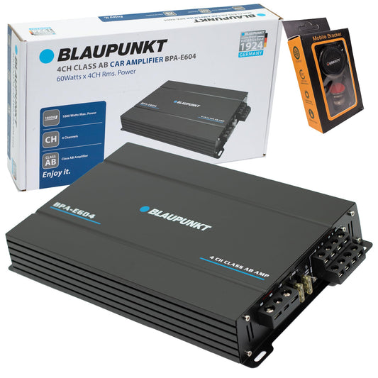 Blaupunkt BPA-E604 Amplificador de coche AB de 4 canales de clase AB de 1800 W máximo, de alta potencia, puente versátil, sonido cristalino, paquete de diseño elegante con soporte magnético de