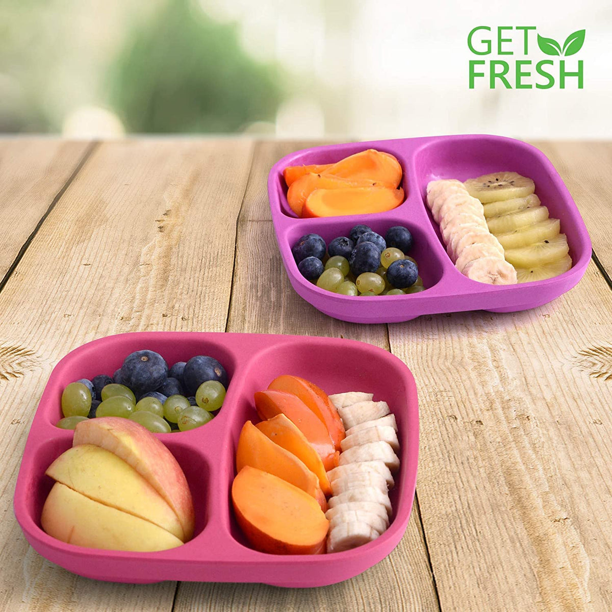 Get Fresh Juego de platos para niños divididos PLA - 2 piezas sin melamina - Vajilla infantil dividida segura para microondas - Platos infantiles apilables sin BPA - Platos reutilizables aptos para