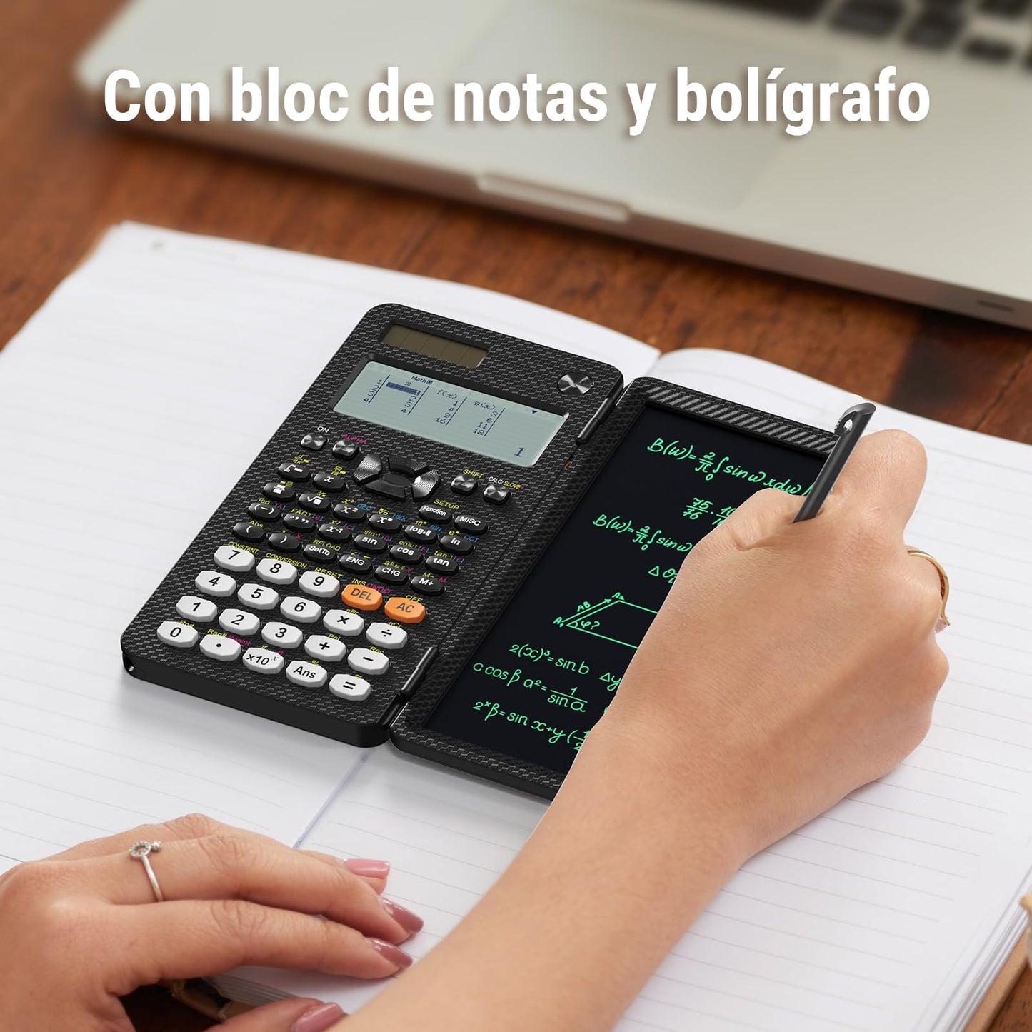 Calculadora Científica Recargable ROATEE 991EX Blanca con Vista Múltiple y Tableta de Escritura LCD para Estudiantes