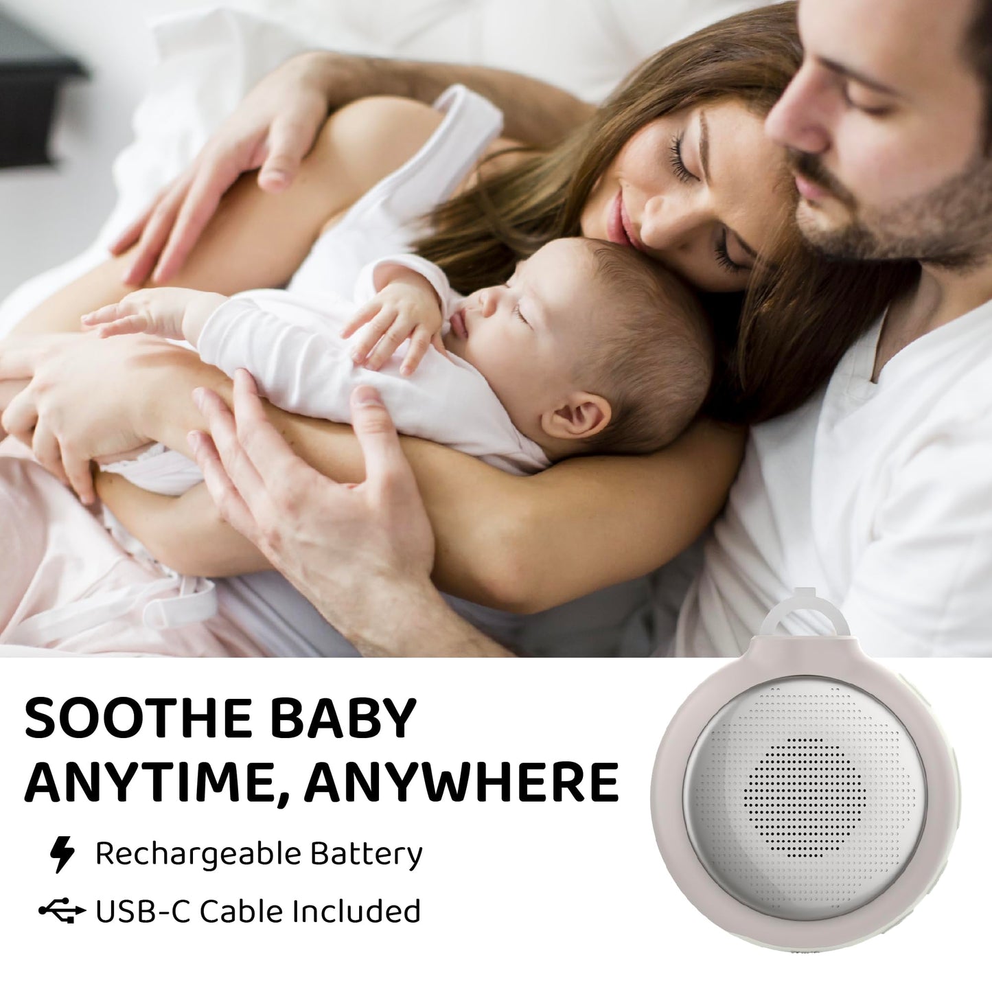 Moonybaby- Máquina de sonido portátil, para calmar el sueño del bebé, 9 sonidos relajantes, ruido blanco, silencio, terapia de sonido y