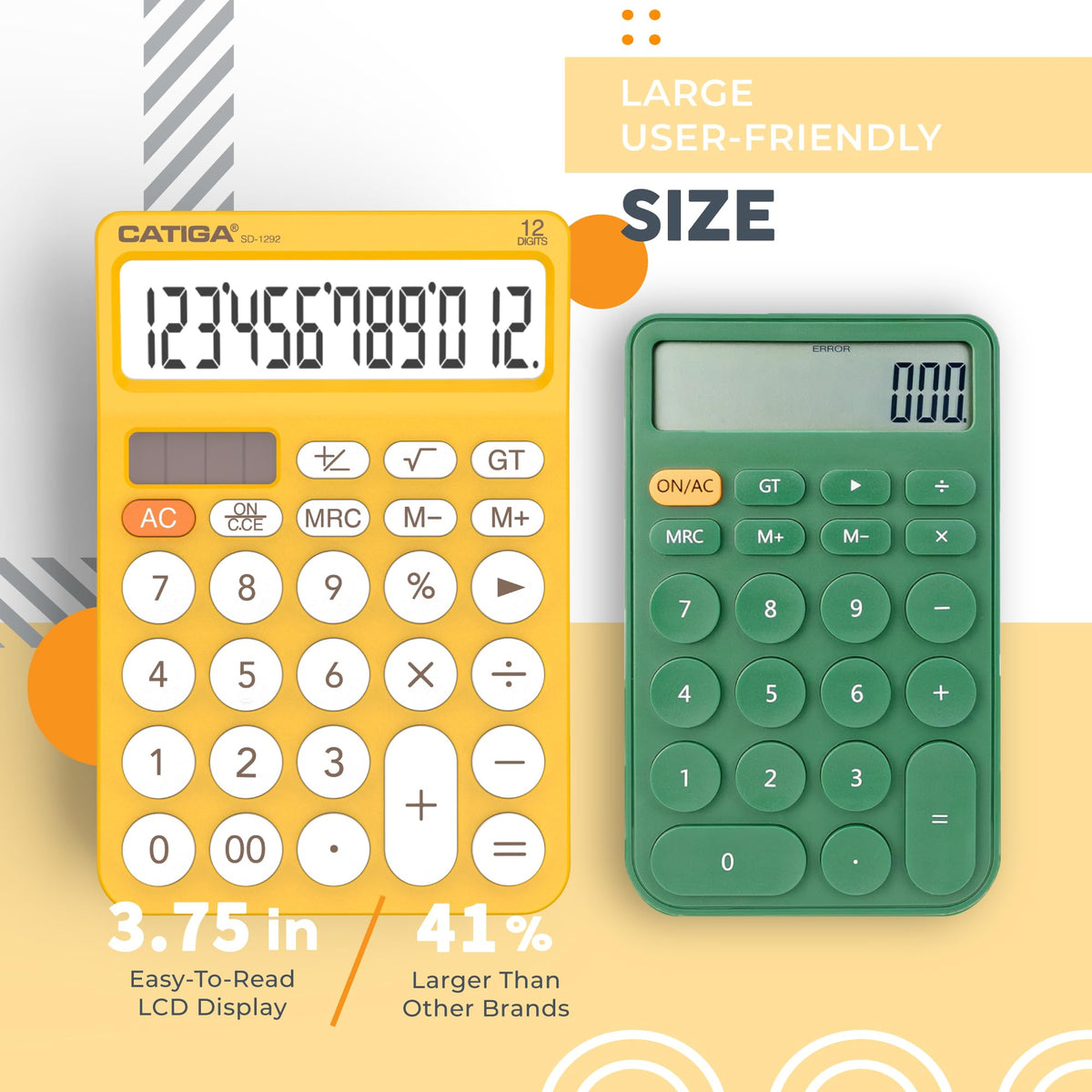 Calculadora Básica CATIGA LCD Grande Negro Energía Solar y Batería de Doble Potencia