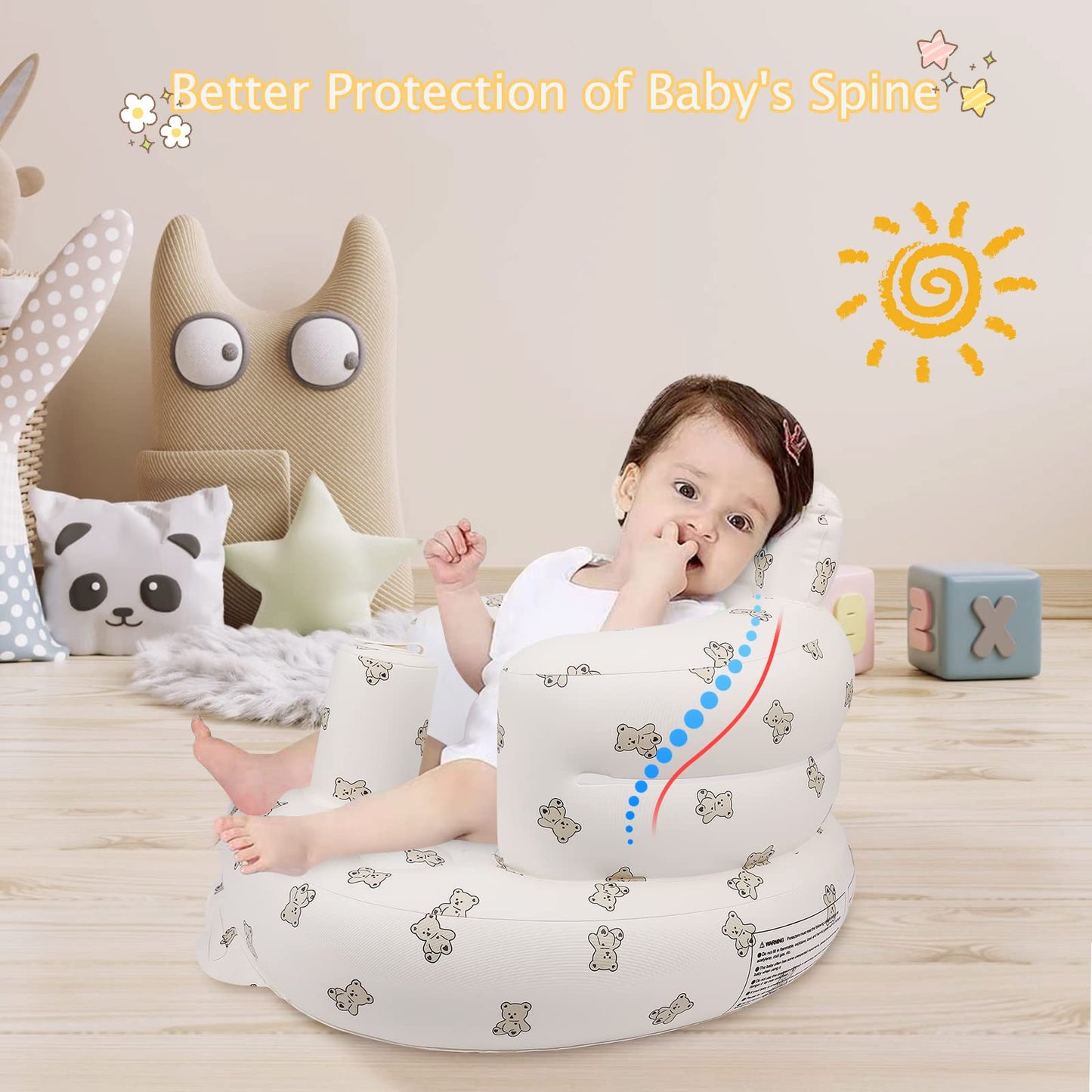 EKEPE - Asiento inflable para bebés de 3 meses en adelante, silla de bebé con bomba de aire integrada, oso