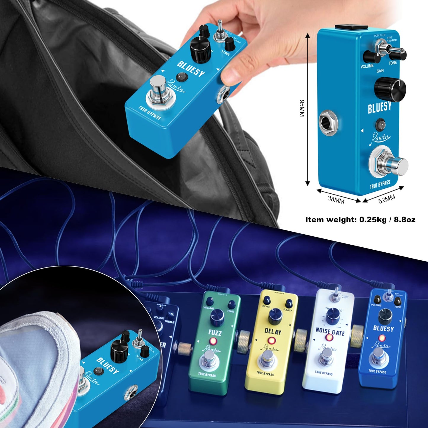 Pedal de Efecto de Vacío Vintage Rowin Bluesy para Guitarra