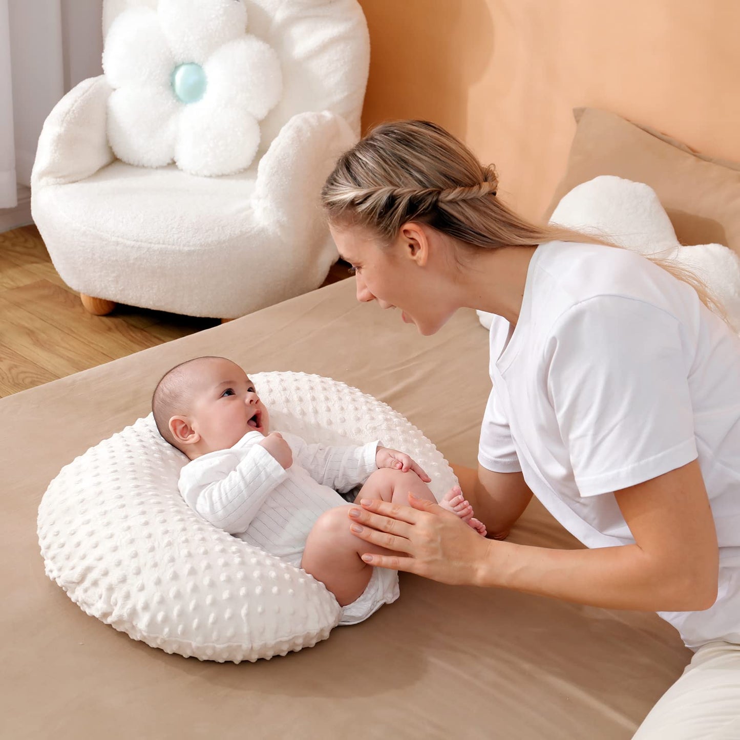 Almohada y posicionador de lactancia con funda para lactancia materna y alimentación con biberón, apoyo para bebé, tiempo de barriga, soporte para sentarse al bebé, soporte para despertar tiempo