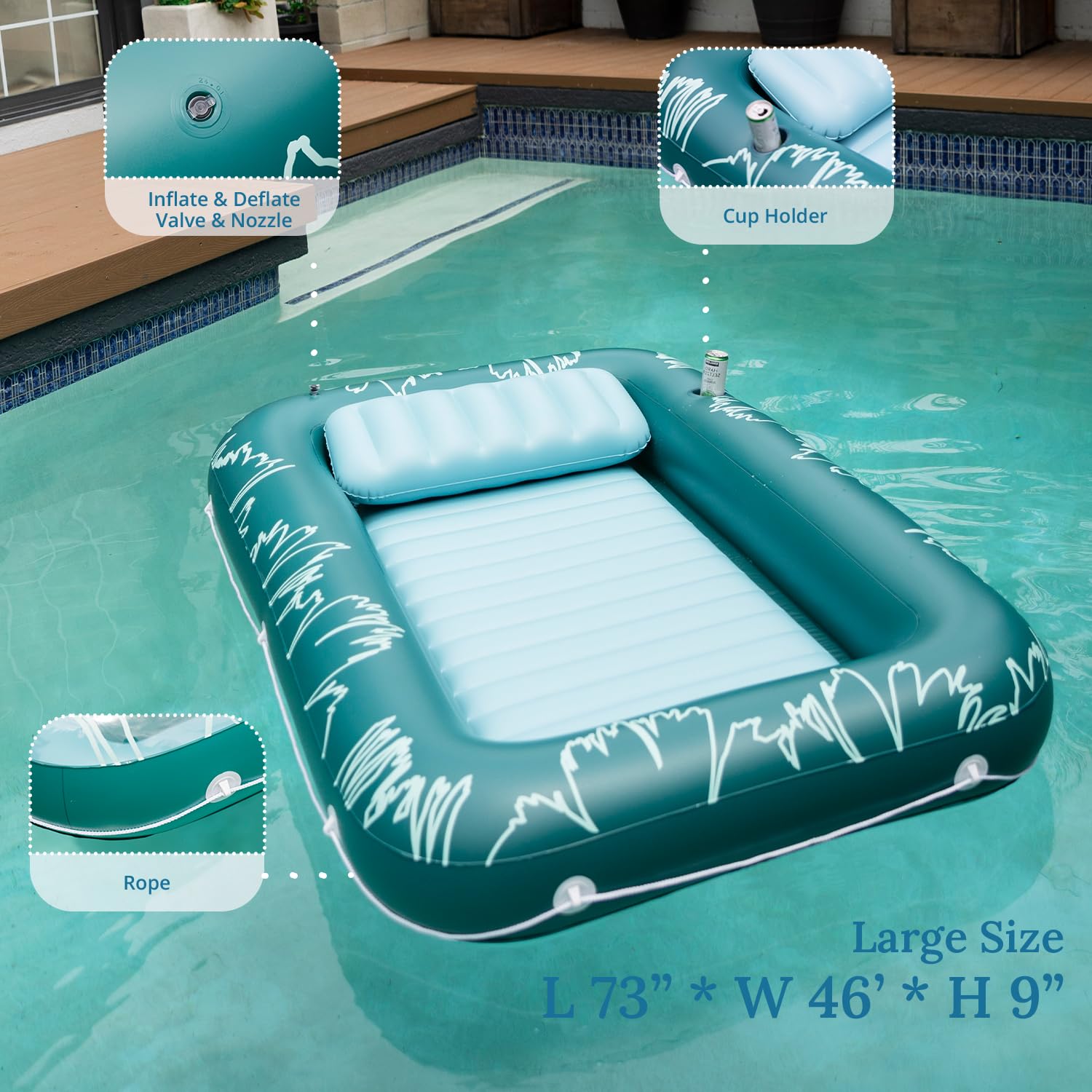 Sunrio Tanning Pool for Adults and Kids Inflatable Tanning Pool with Pillow Lounger Float Designed with Cup Holders Tanning Lounger for Pool Beach Lakeside Backyard Sunbathing Large
