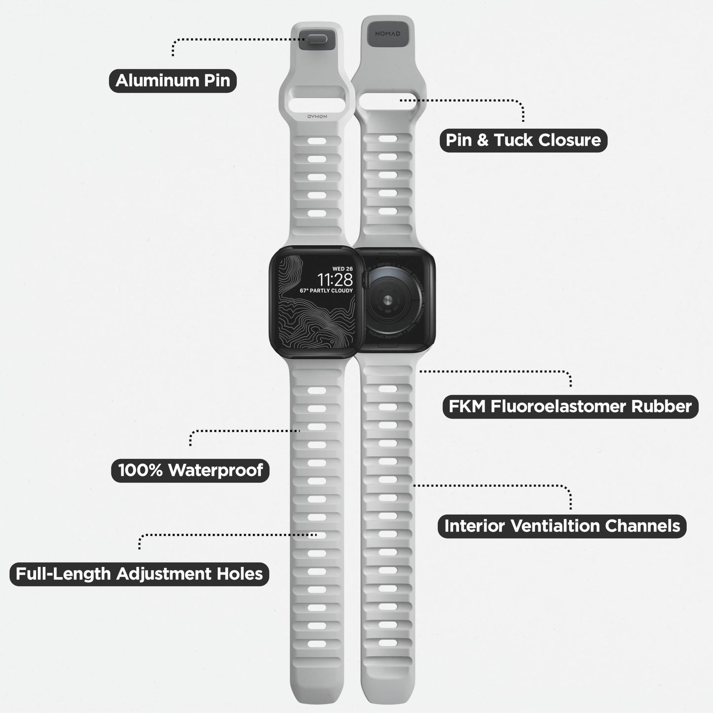 NOMAD Sport Band - 45/44mm/42mm | M/L | Lunar Gray | FKM | V2