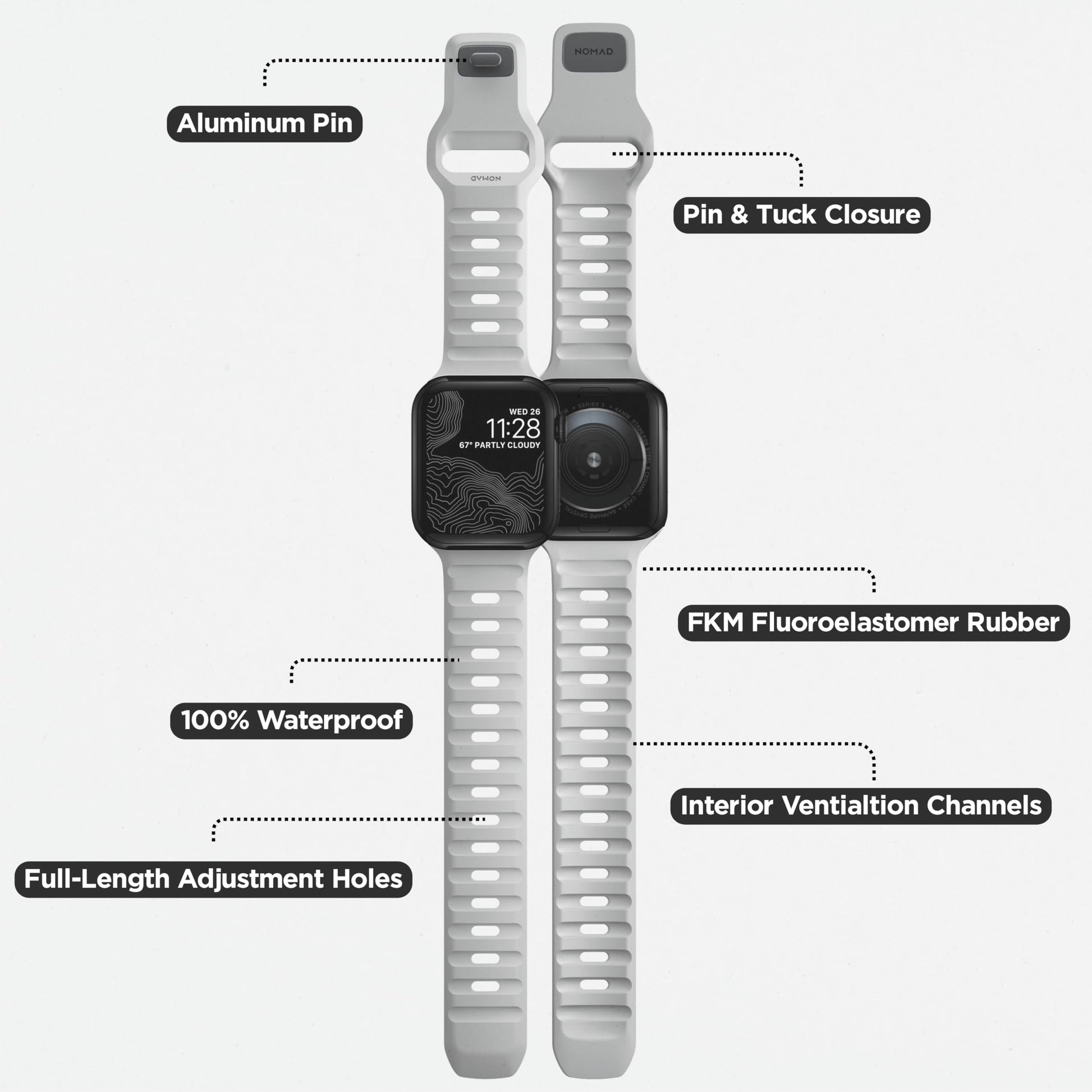 NOMAD Sport Band - 45/44mm/42mm | M/L | Lunar Gray | FKM | V2