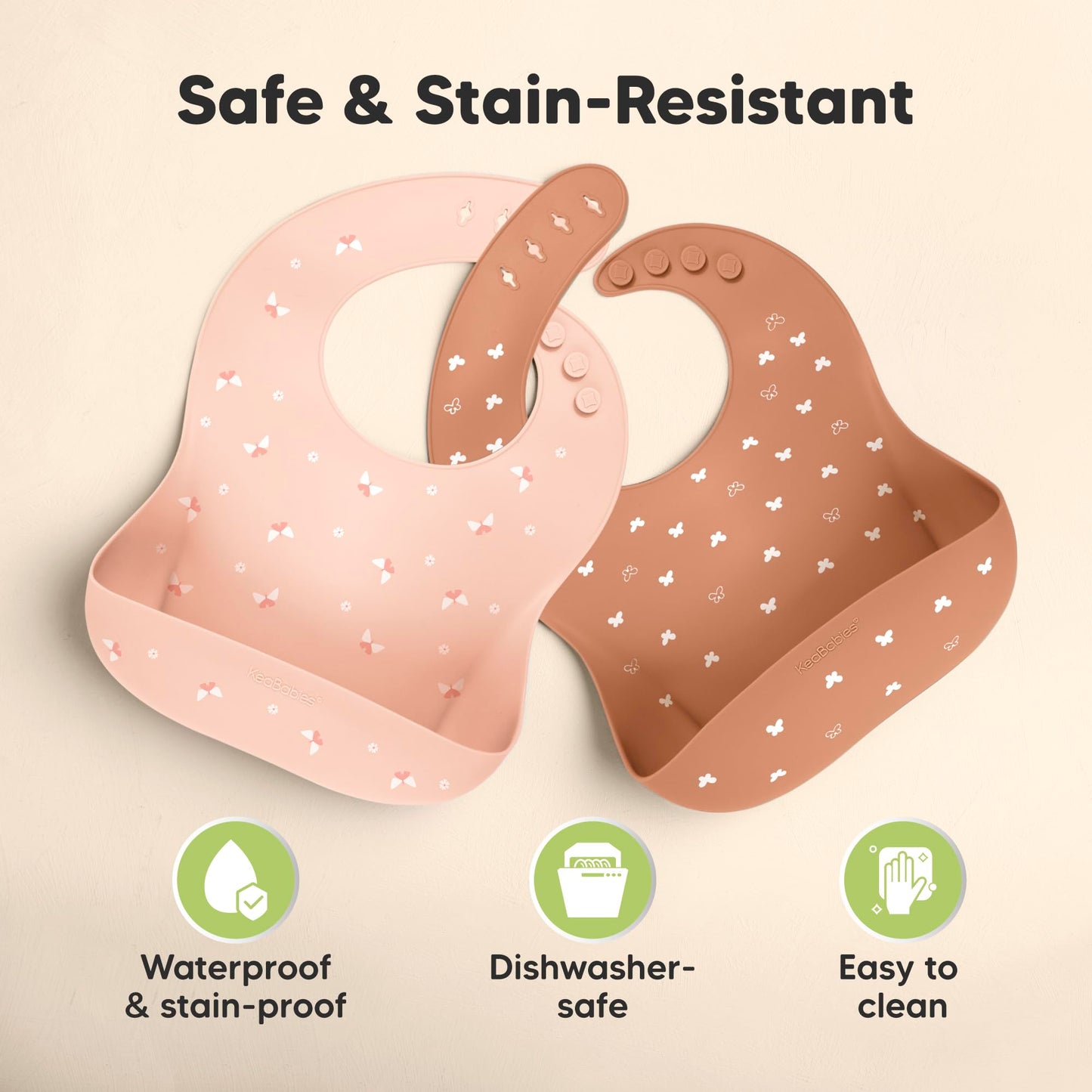 KeaBabies Pack de 2 baberos de silicona para comer - Baberos de silicona de calidad alimentaria con bandeja de recolección para niñas, niños, limpios y fáciles de poner, accesorios impermeables para