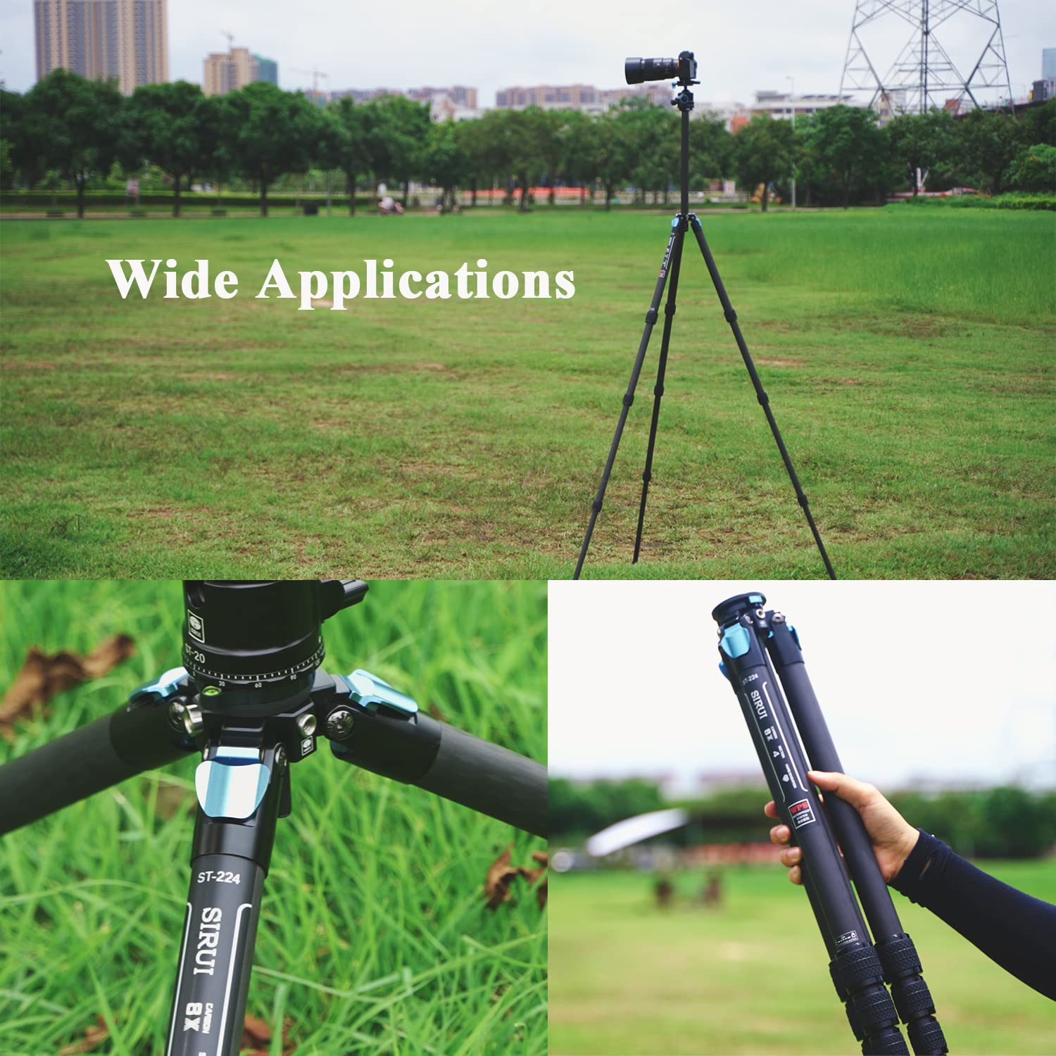 Trípode Profesional SIRUI Fibra de Carbono Resistente Impermeable 69 Pulgadas con Columna Central Triangular para Cámara DSLR y Videocámara